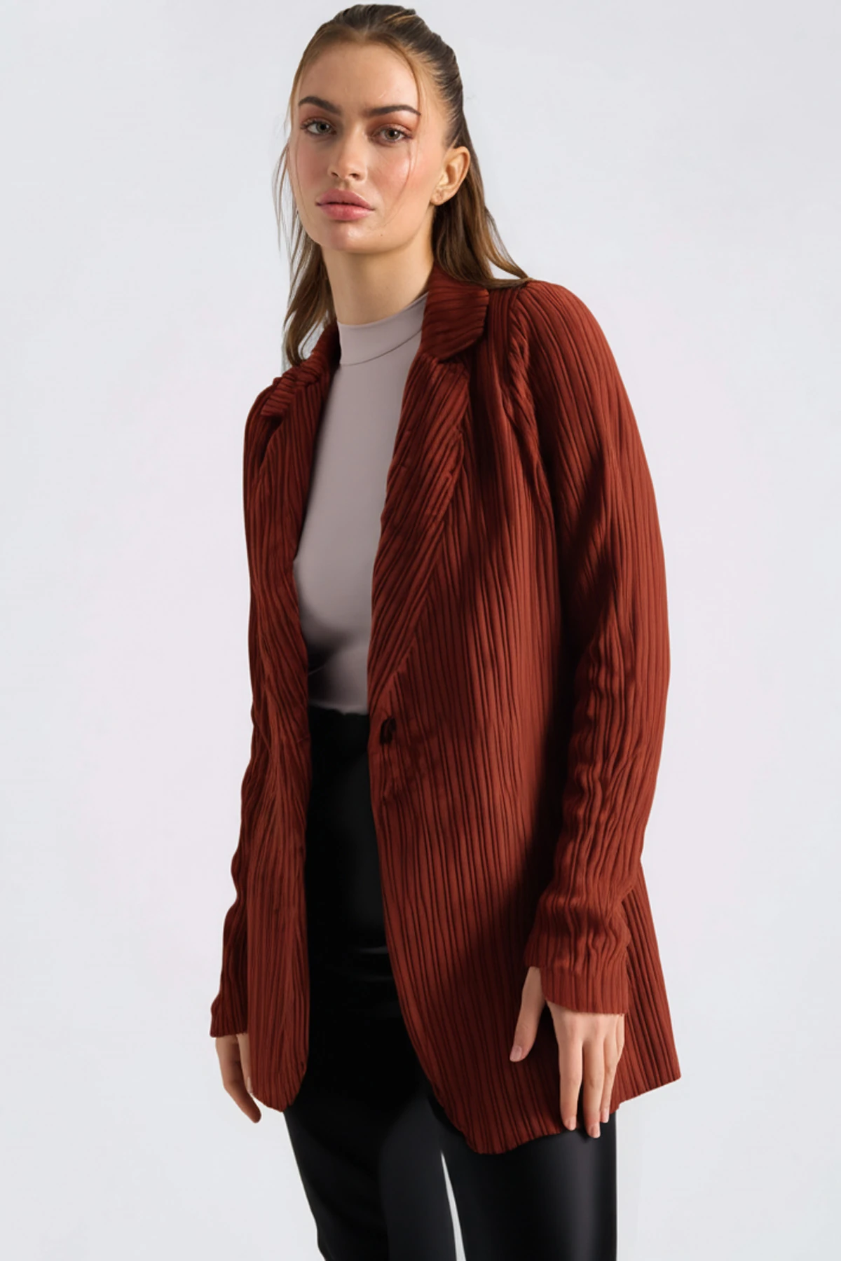 Kadın Koyu Kiremit Tek Düğmeli Kadife Ceket ARM-24K001043