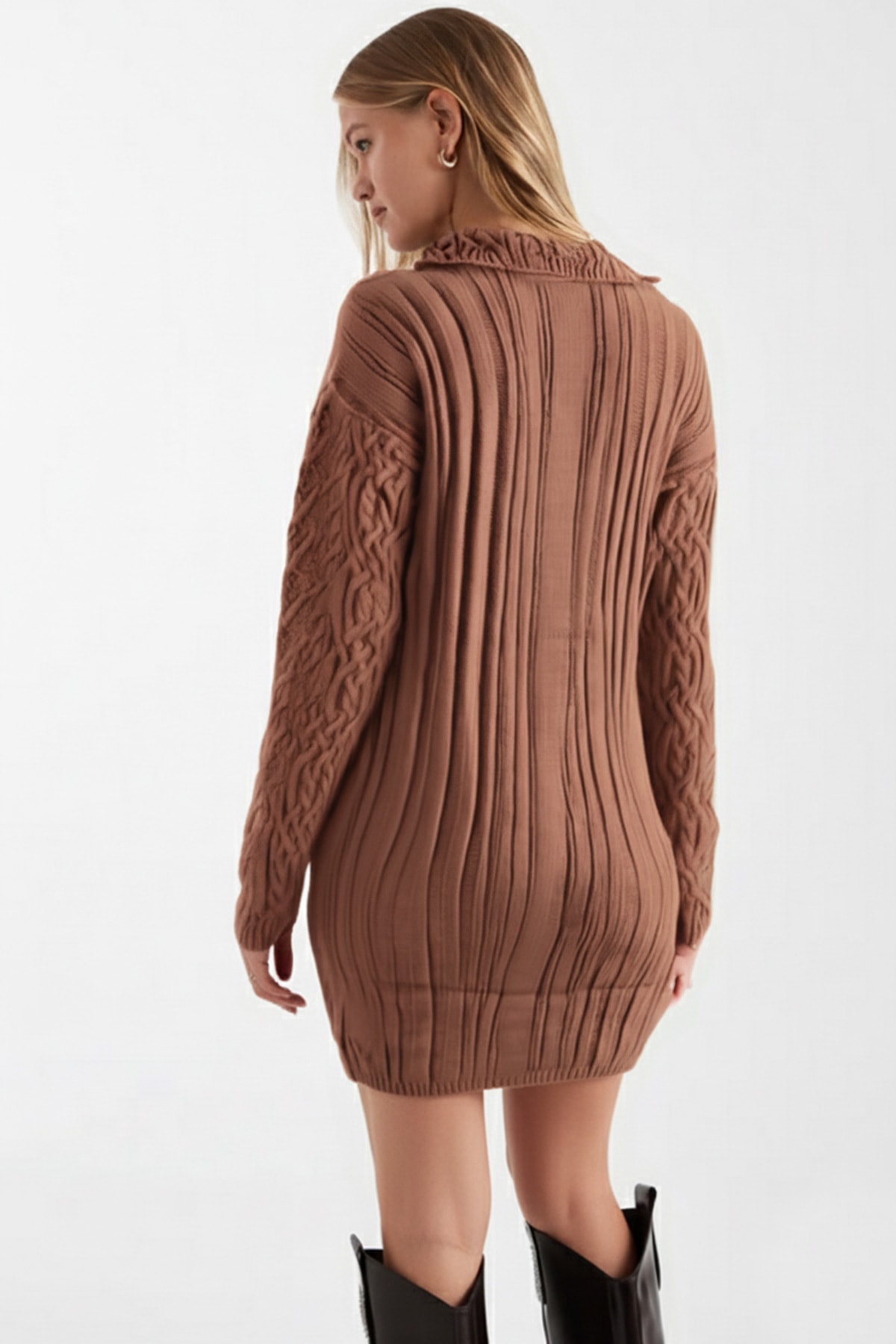 Kadın Camel V Yaka Triko Kazak ARM-26K136037