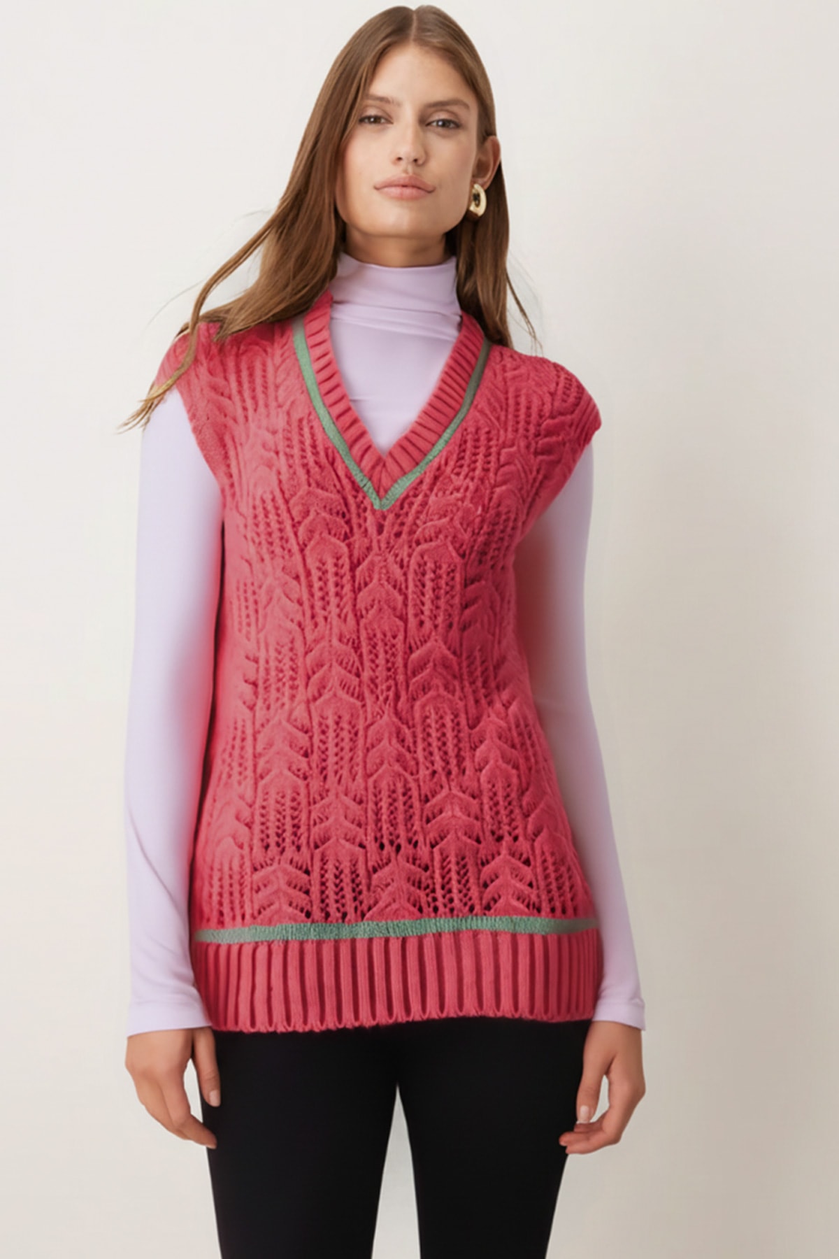 Kadın Mercan V Yaka Triko Süveter ARM-26K136004