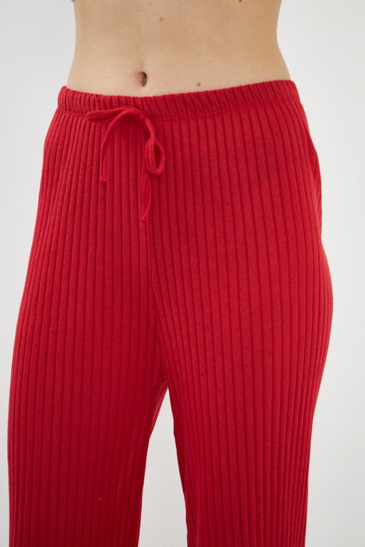Kadın Kırmızı Beli Lastikli Fitilli Triko Pantolon ARM-22K105002