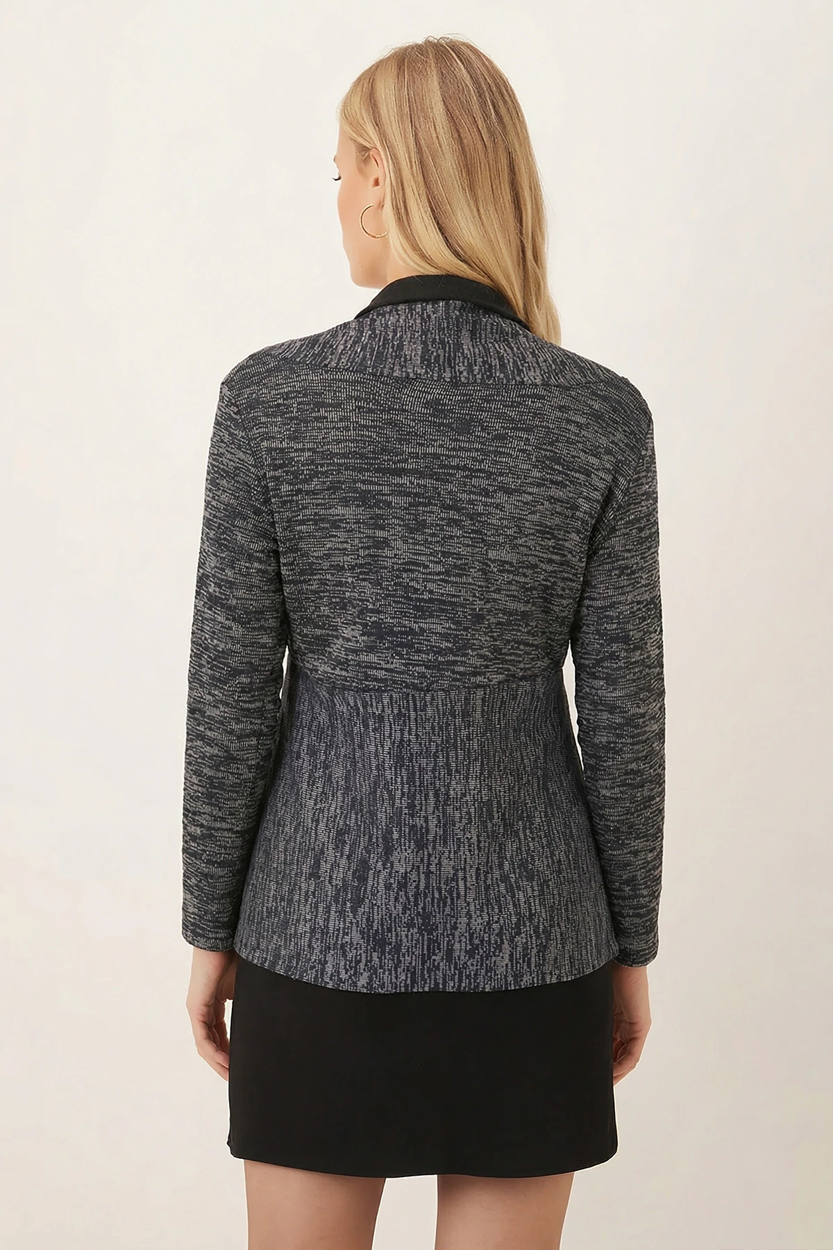 Kadın Lacivert Desenli Triko Salaş Hırka ARM-26K001006