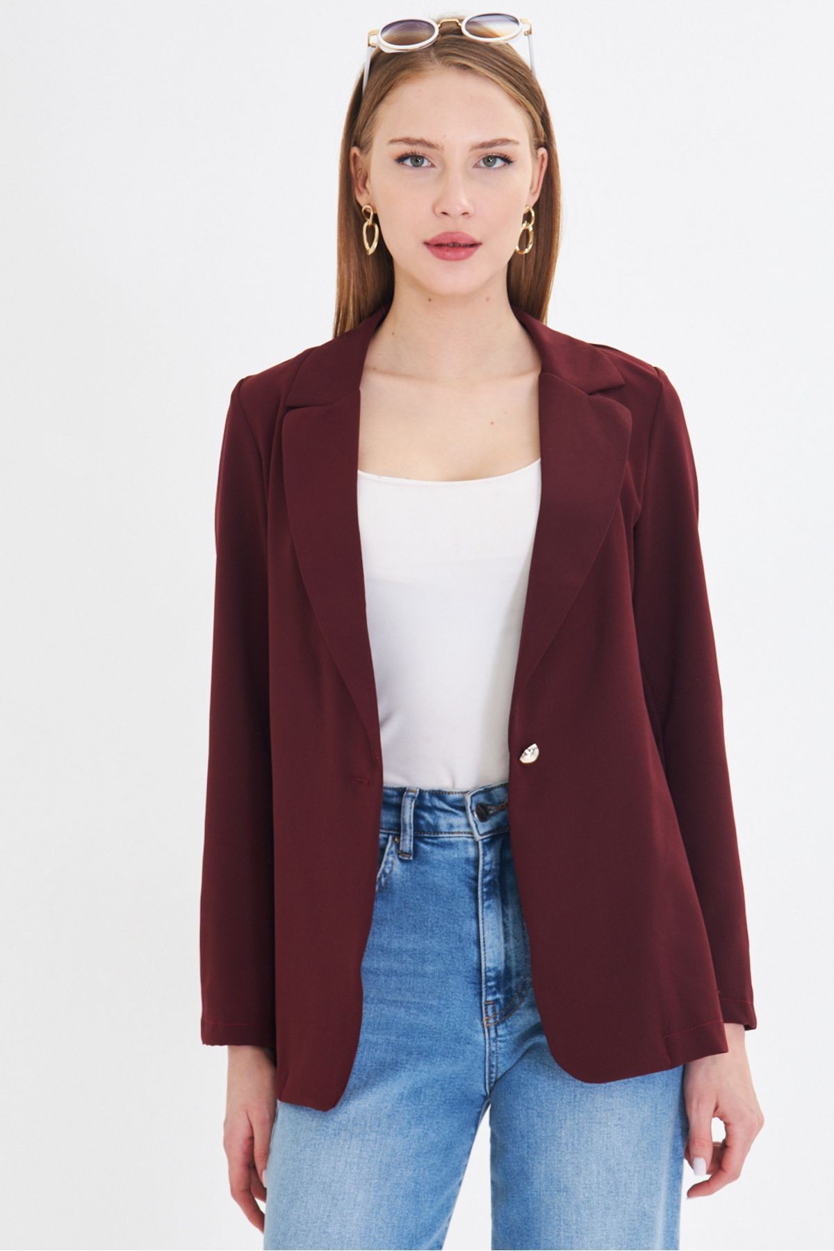Kadın Bordo Tek Düğmeli Ceket Arm-23y001047