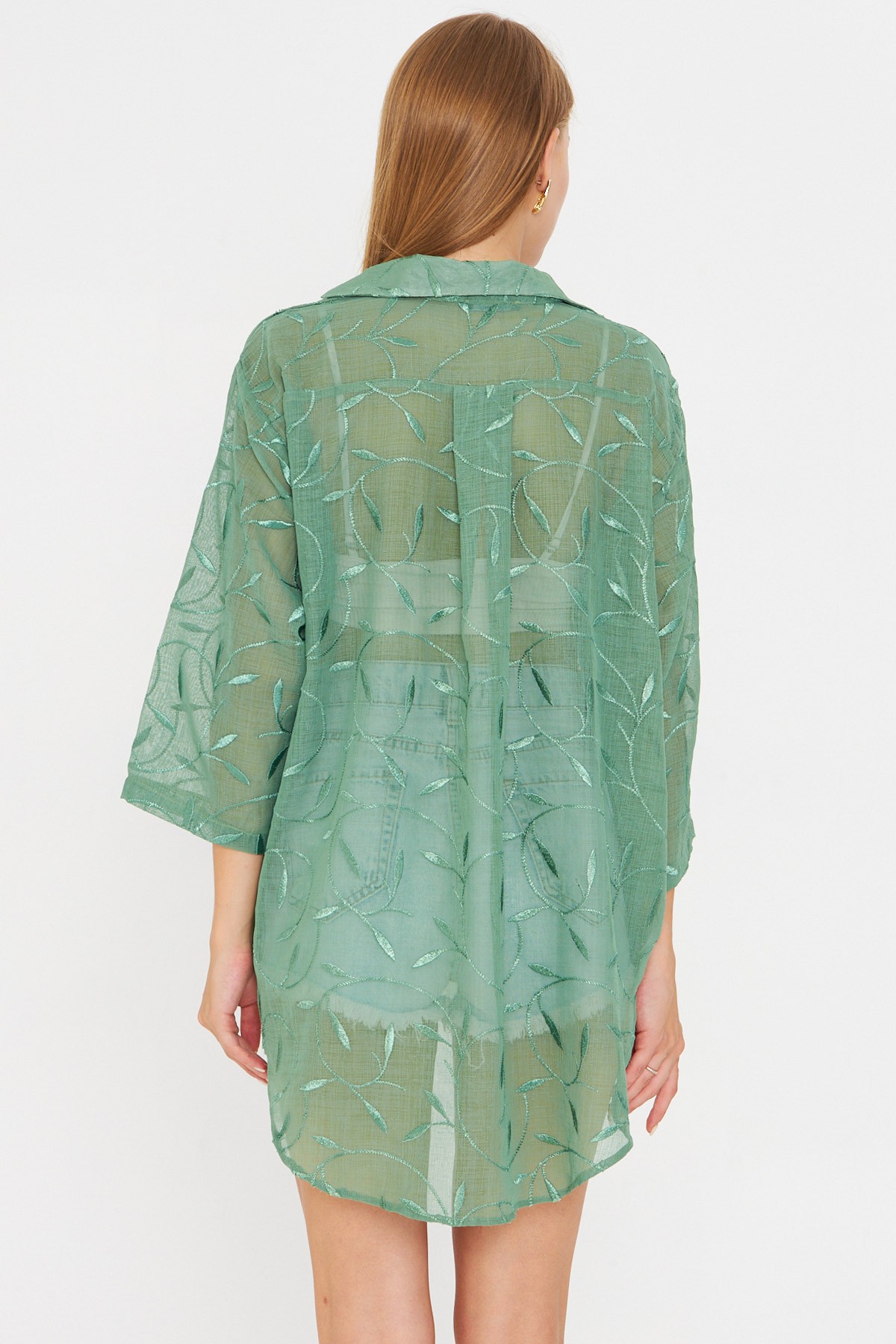 Kadın Açık Yeşil Önden Bağlamalı Kimono Gömlek ARM-25Y001108