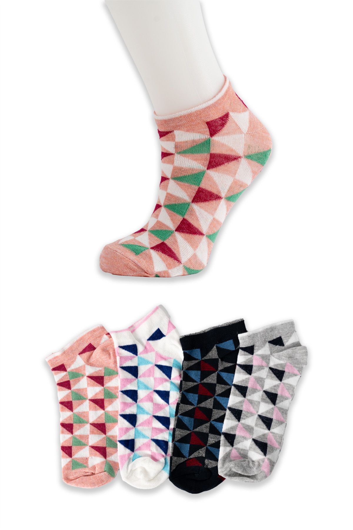 Karışık Desenli Kısa Patik Çorap 4'lü Paket ARM-24K132012