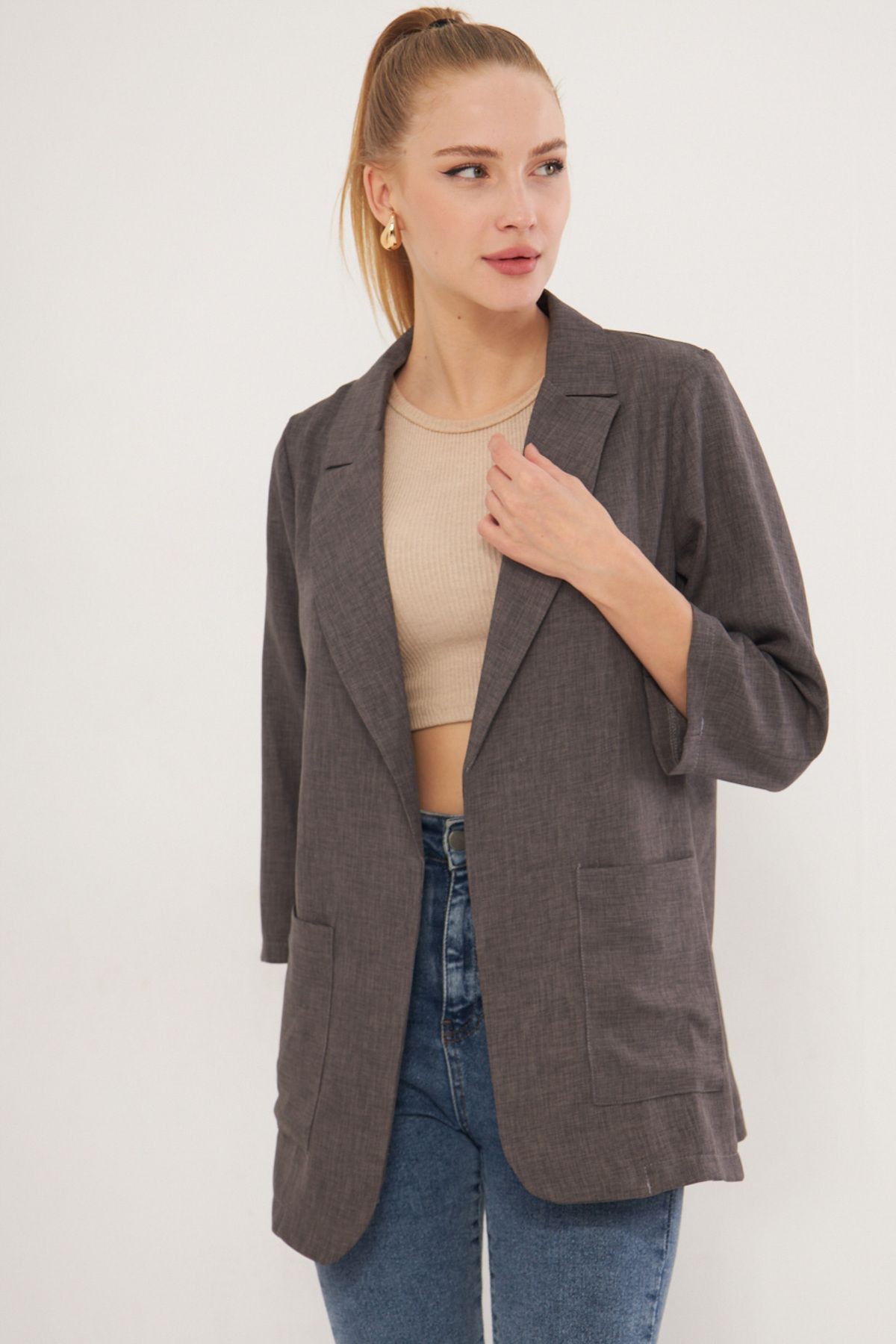 Kadın Füme Cepli Oversize Ceket ARM-24Y001115