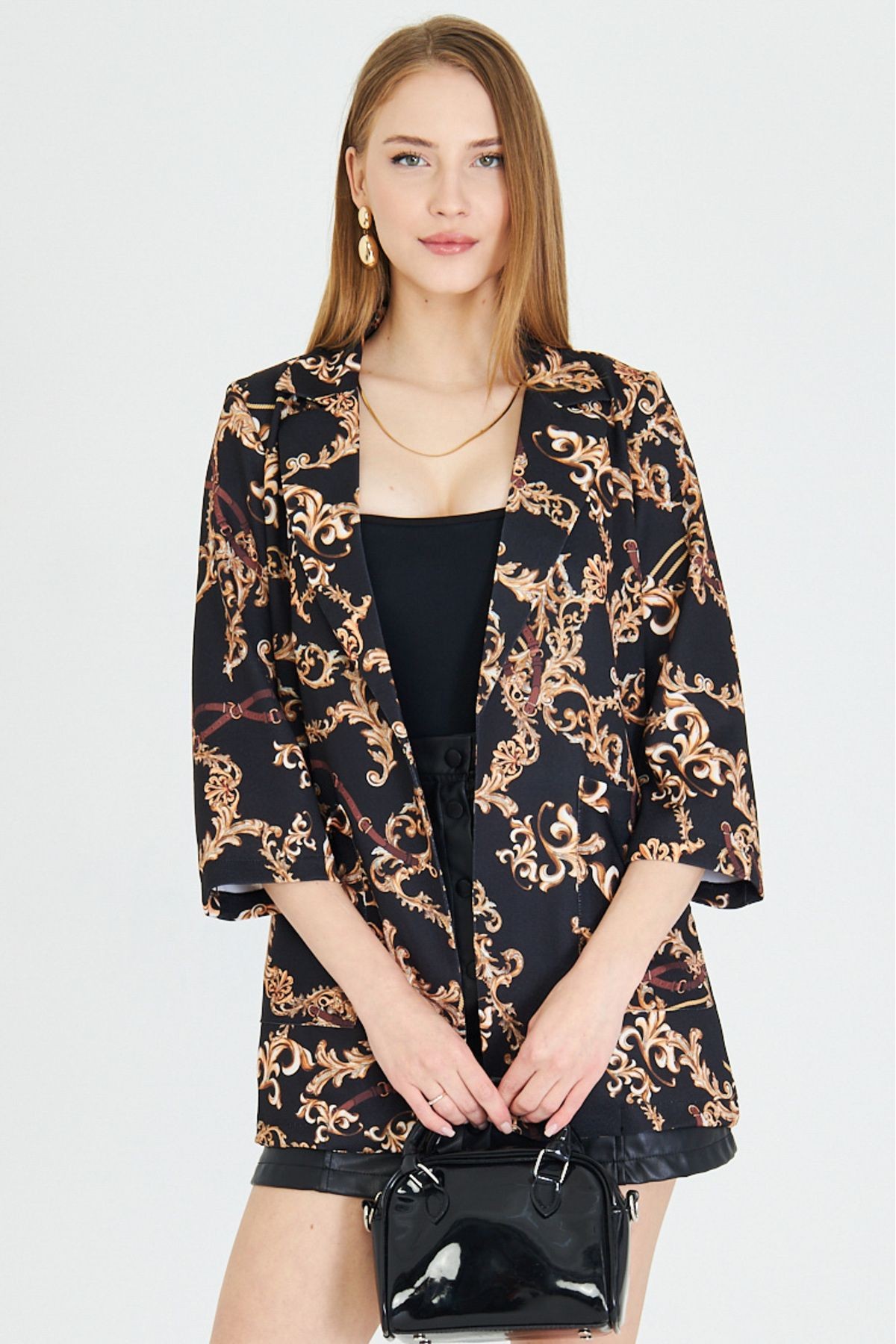 Kadın Koyu Kahve Cepli Oversize Ceket ARM-25Y001057