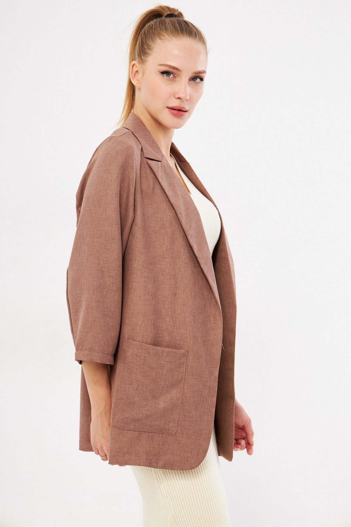 Kadın Vizon Cepli Oversize Ceket ARM-24Y001115