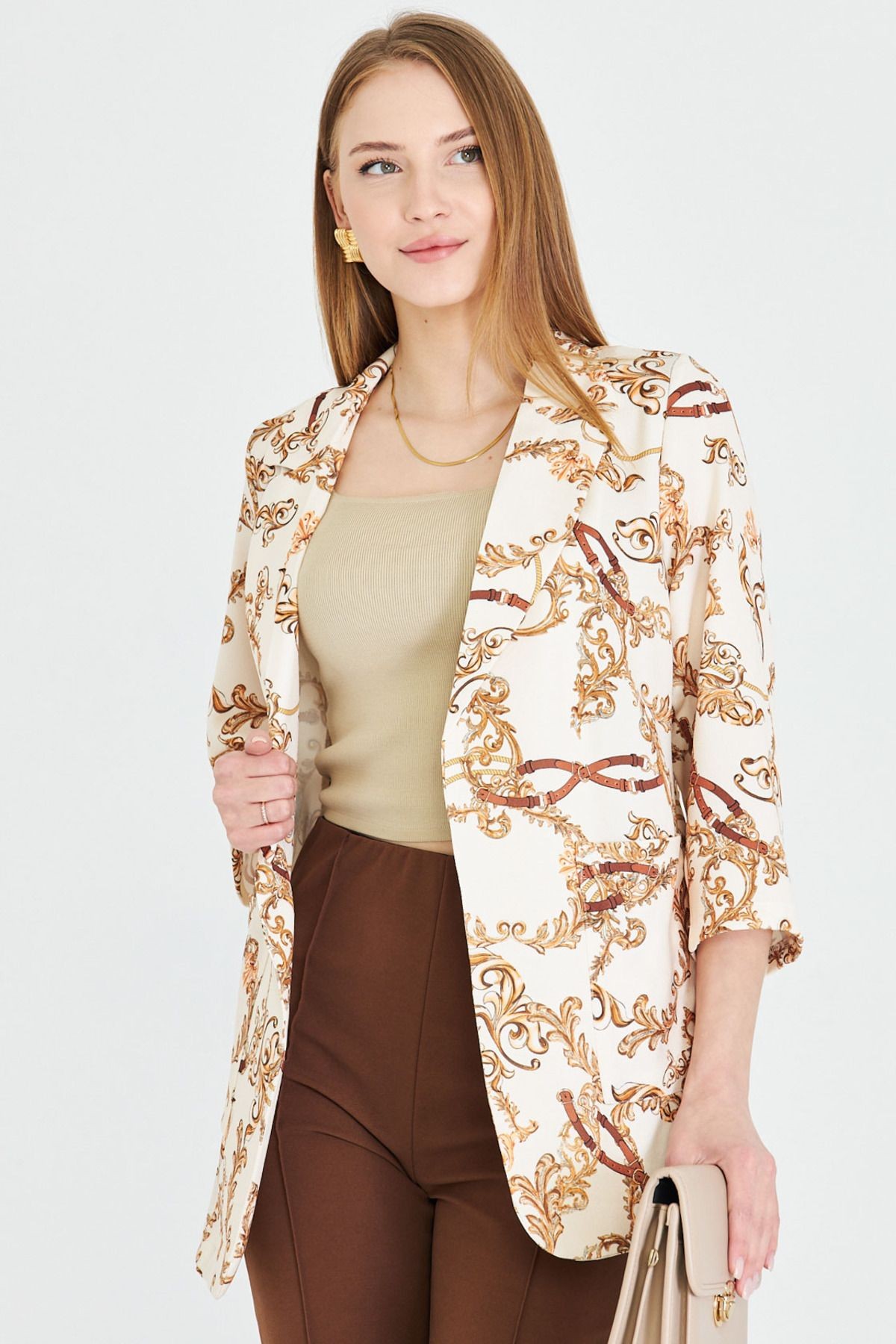 Kadın Krem Cepli Oversize Ceket ARM-25Y001057