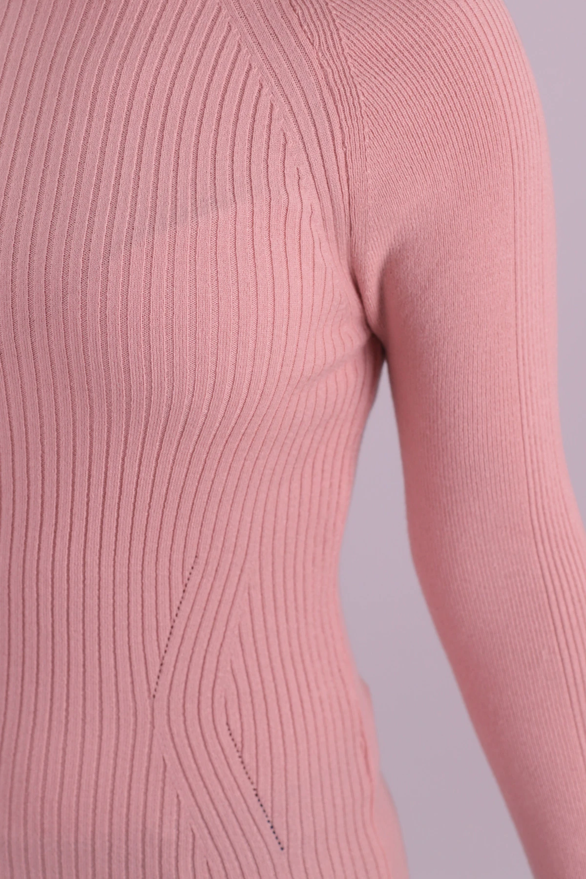 Kadın Pudra Balıkçı Yaka Fitilli Triko Kazak ARM-26K136059