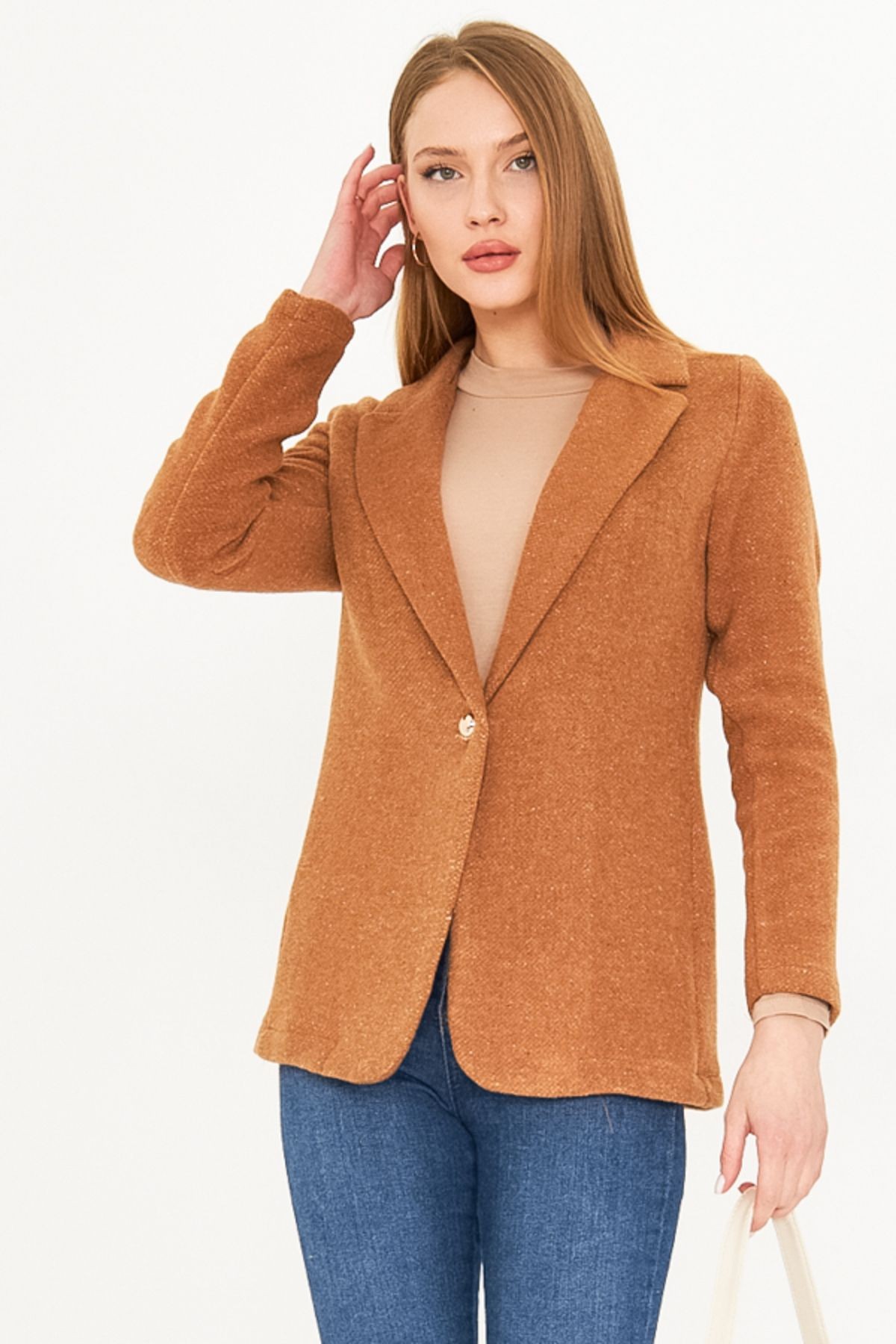 Kadın Taba Tek Düğme Kaşe Ceket ARM-25K001082
