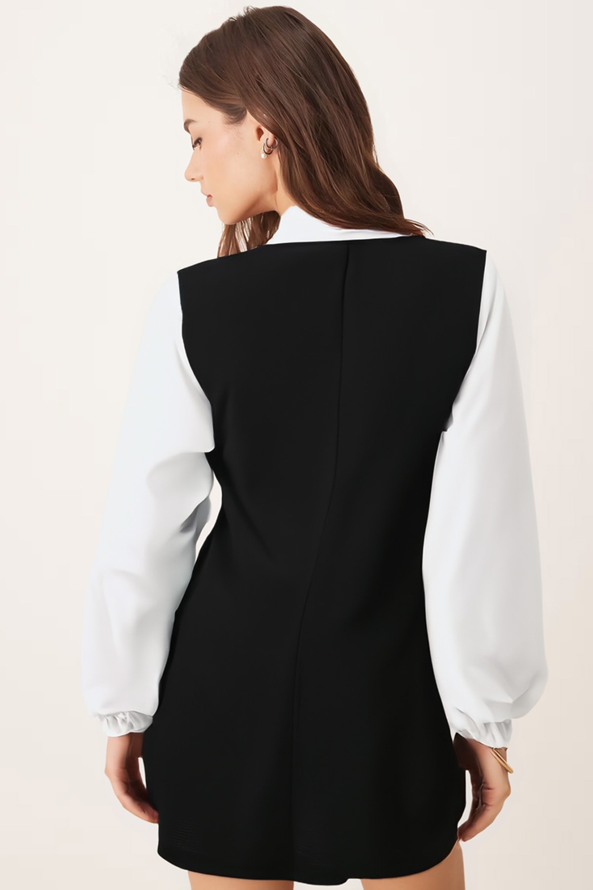 Kadın Siyah-Kareli Gömlek Yaka Uzun Kollu Mini Elbise ARM-25K001050