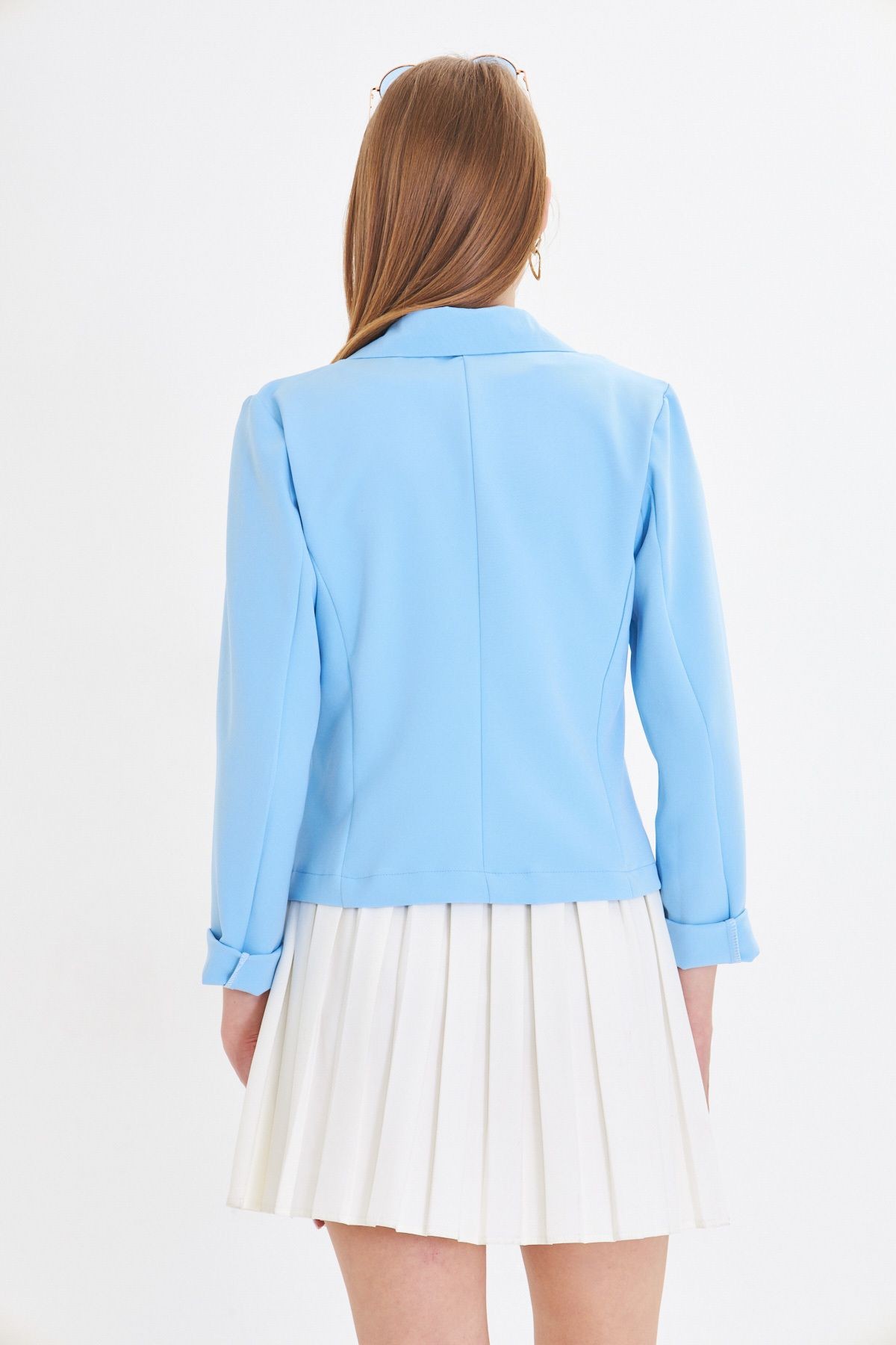 Kadın Bebe Mavi Tek Düğmeli Crop Ceket ARM-22Y001237