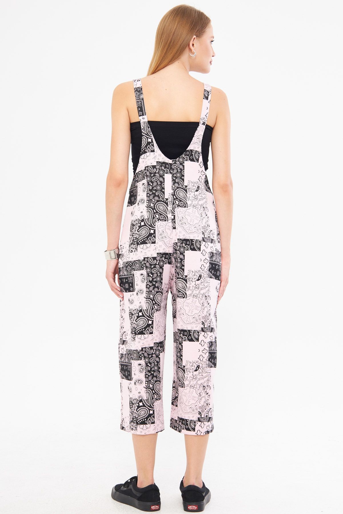Kadın Toz Pembe Desenli Bahçivan Tulum ARM-24Y001106