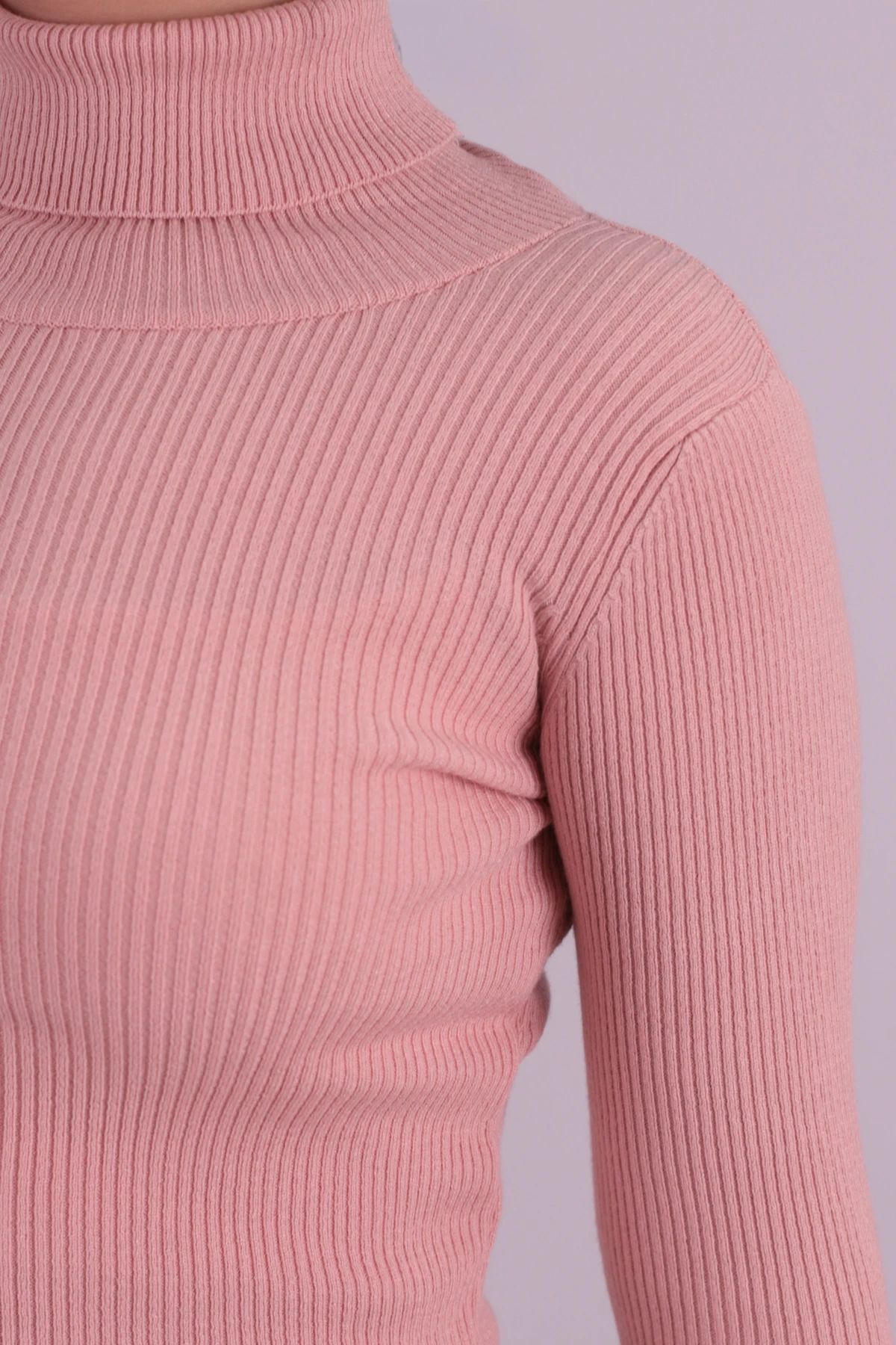 Kadın Pudra Balıkçı Yaka Kolucu Tüylü Triko Kazak ARM-26K136038