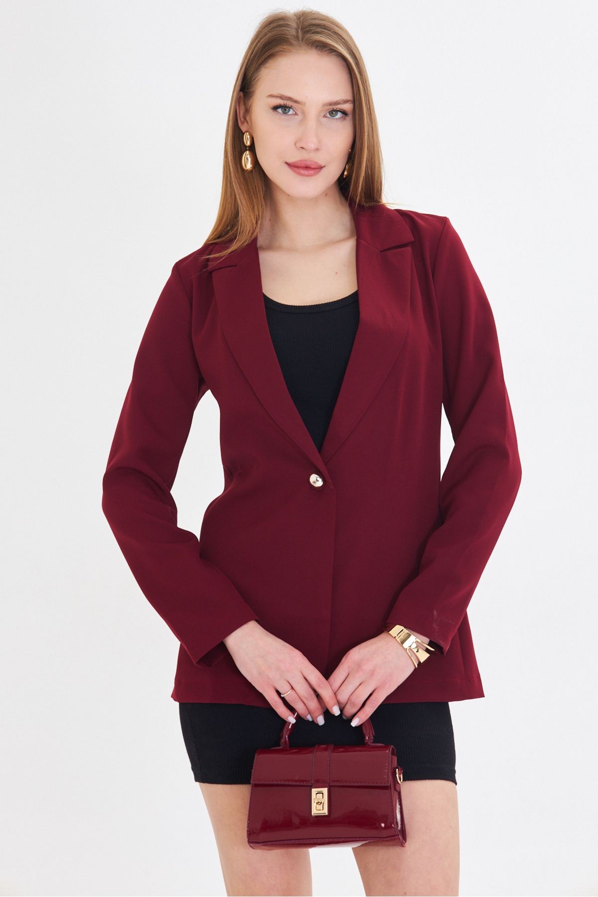 Kadın Bordo Tek Düğmeli Ceket ARM-20K001020