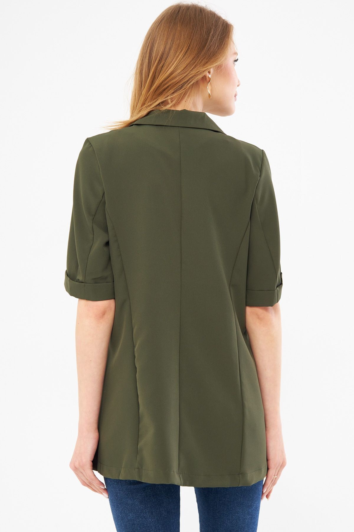 Kadın Haki Kısa Kol İki Düğmeli Oversize Ceket ARM-23Y001034