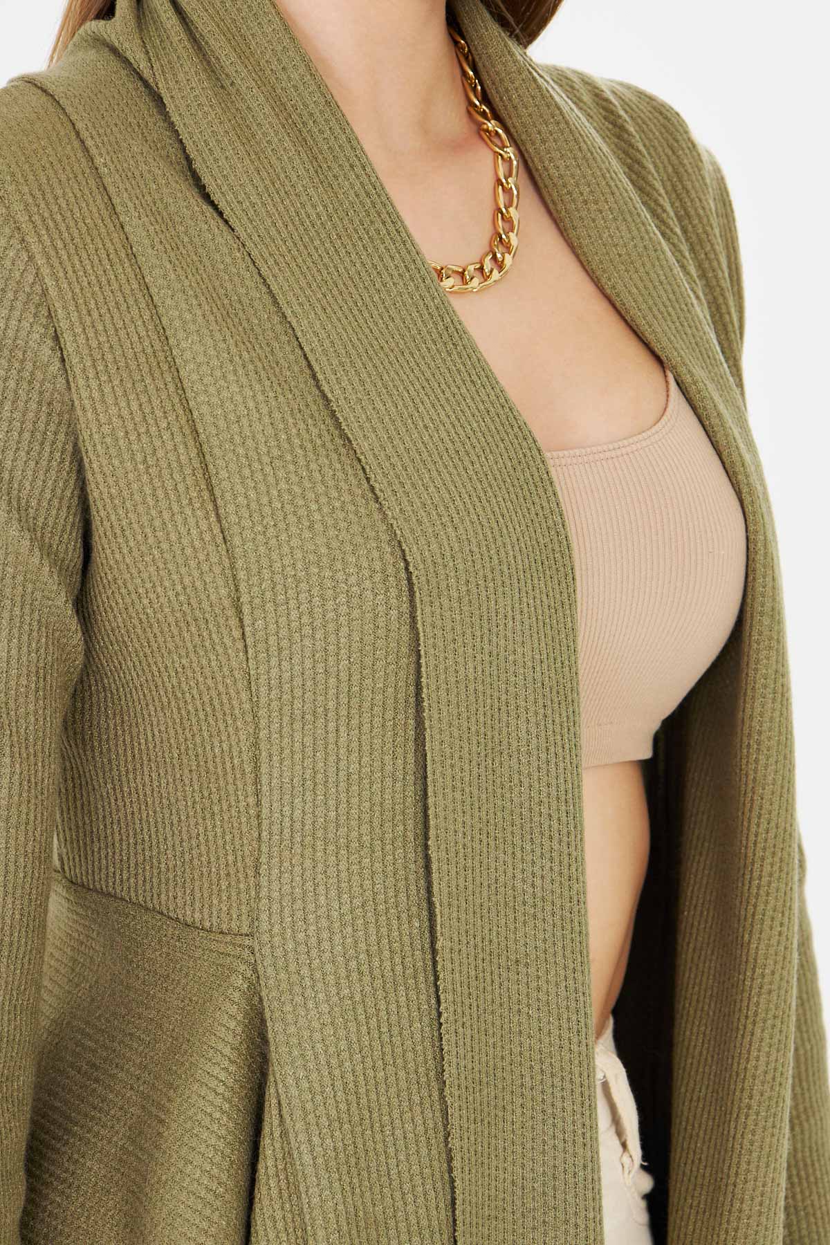 Kadın Haki Desenli Triko Salaş Hırka ARM-26K001006