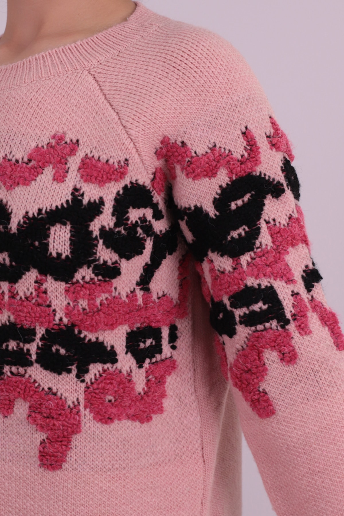 Kadın Pudra Önü Kabartmalı Desen Triko Kazak ARM-26K136018