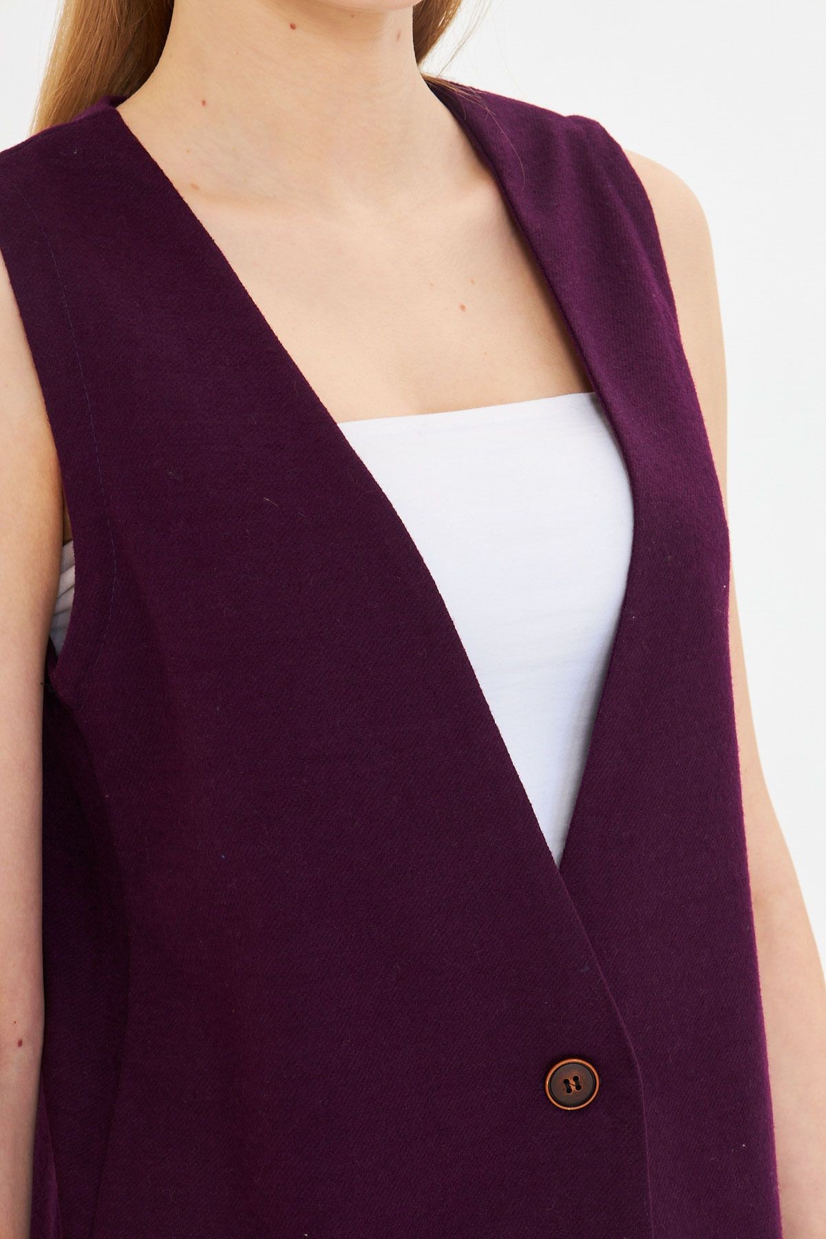 Kadın Mor V Yaka Tek Düğmeli Oversize Desenli Yelek ARM-25K001110