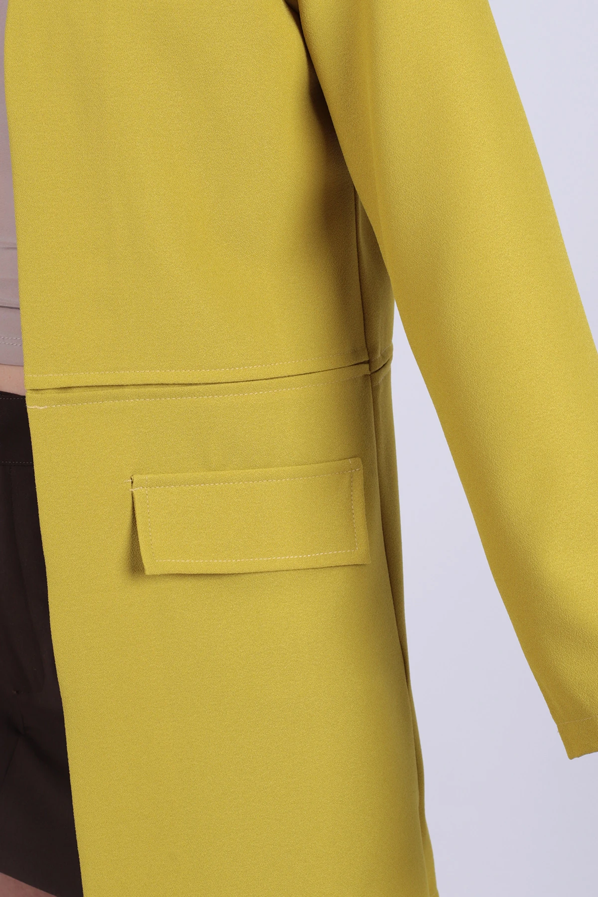 Kadın Yağ Yeşili Beli Dikişli Uzun Ceket ARM-26K001017