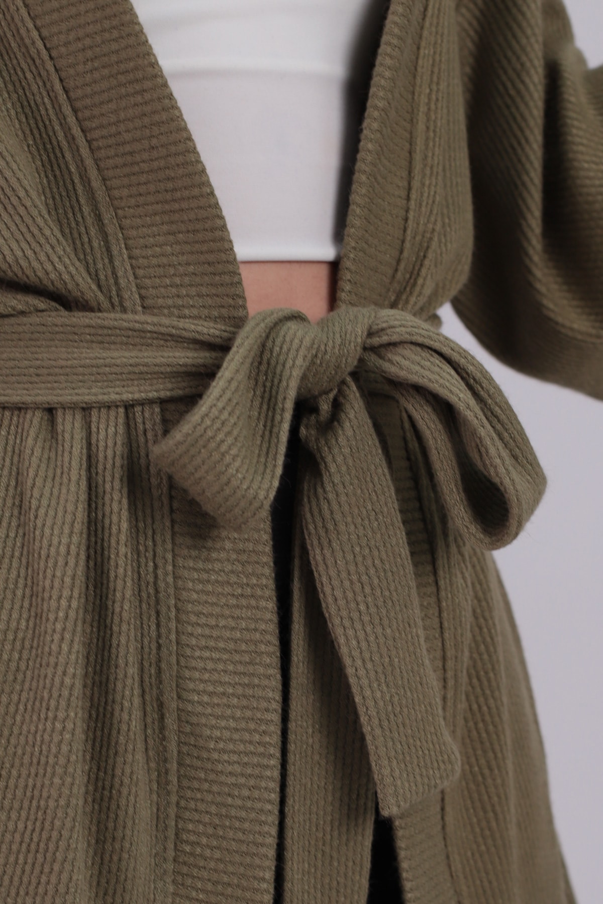 Kadın Haki Kemerli Triko Kimono ARM-26K001011