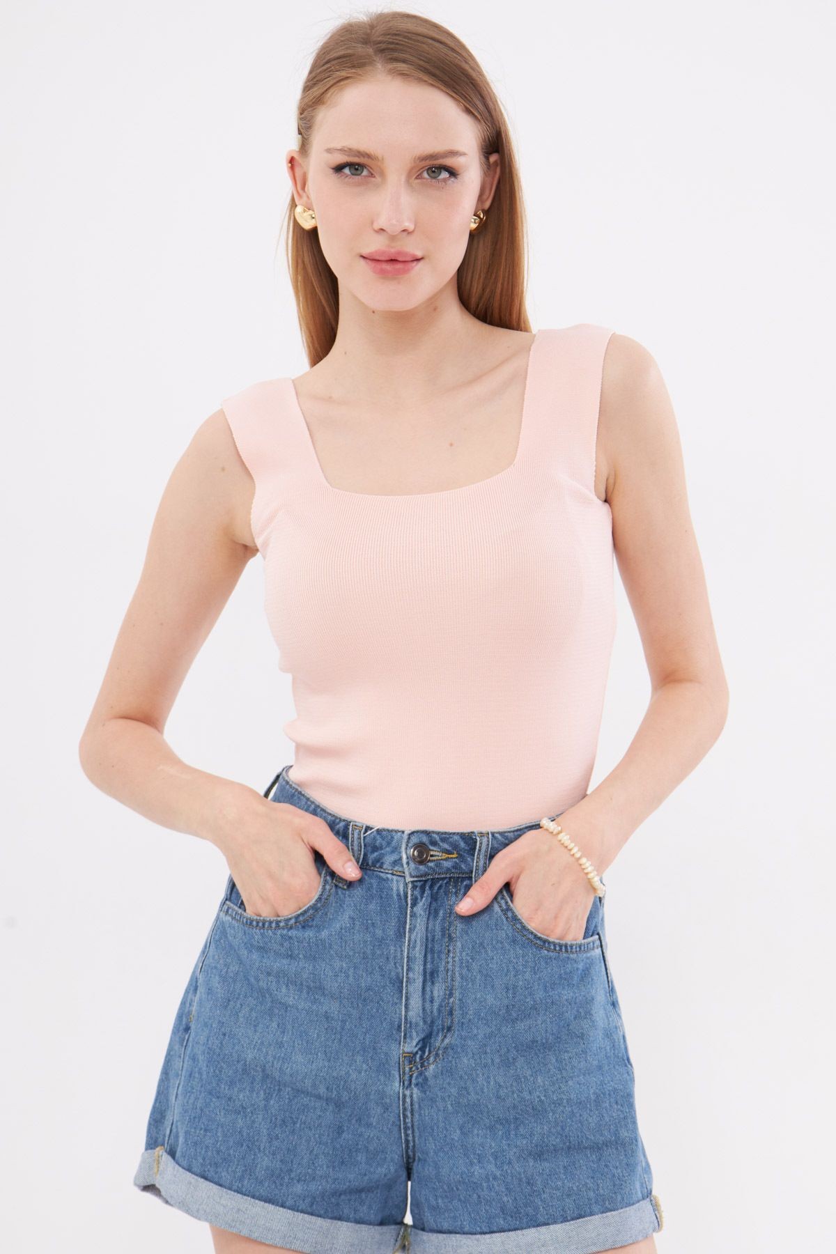 Kadın Pudra Kalın Askılı Kaşkorse Bluz ARM-23Y069001