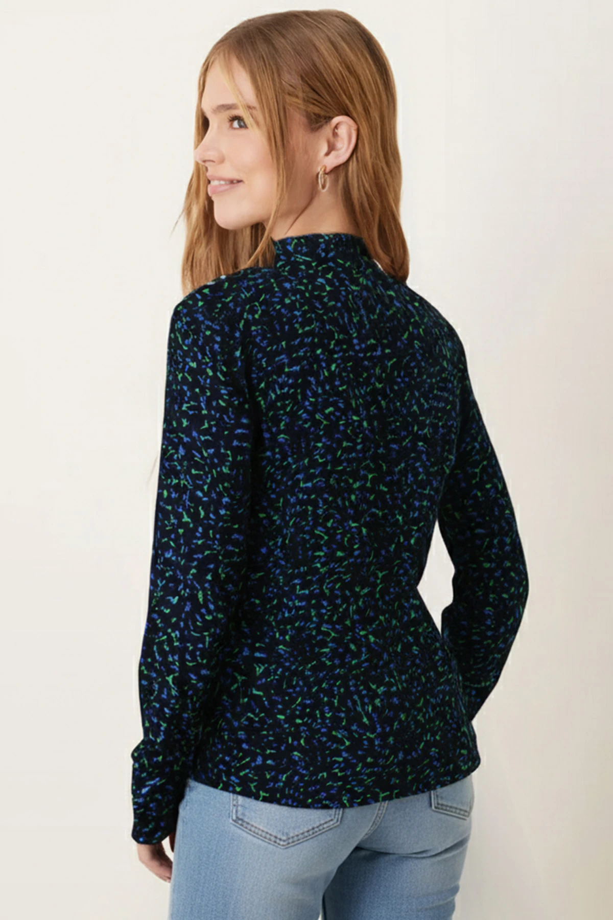 Kadın Yeşil-Mavi Desenli Uzun Kollu Tesettür Gömlek ARM-26K001070
