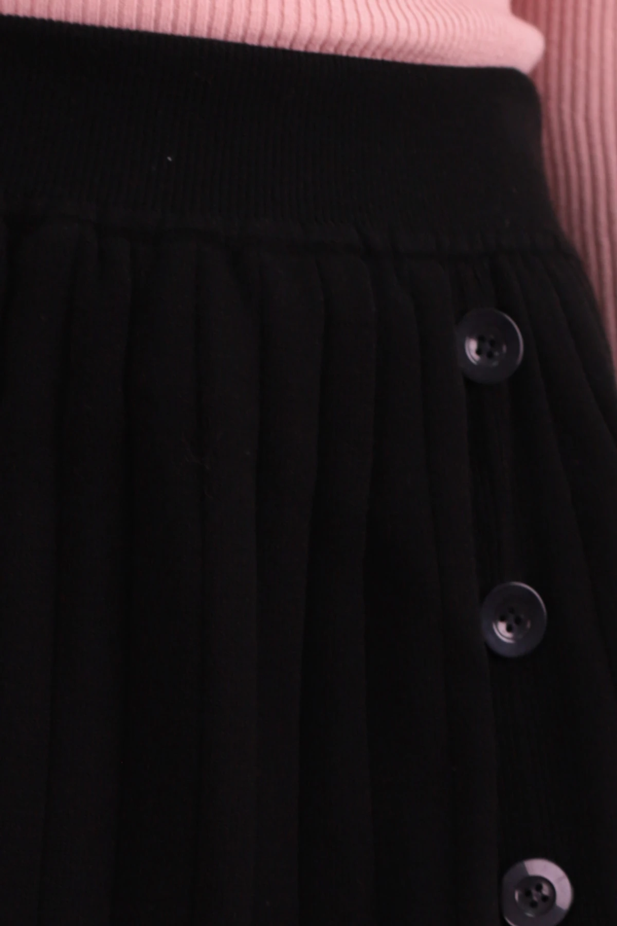 Kadın Siyah Yandan Düğme Detaylı Triko Etek ARM-26K136021