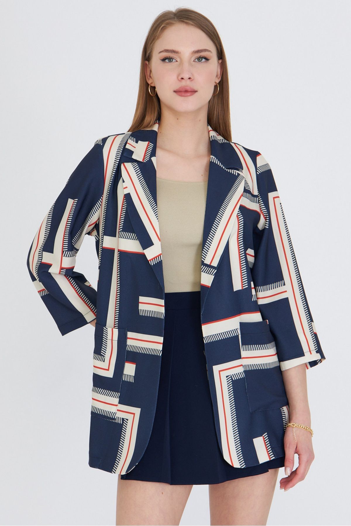 Kadın Lacivert Cepli Oversize Ceket ARM-25Y001057