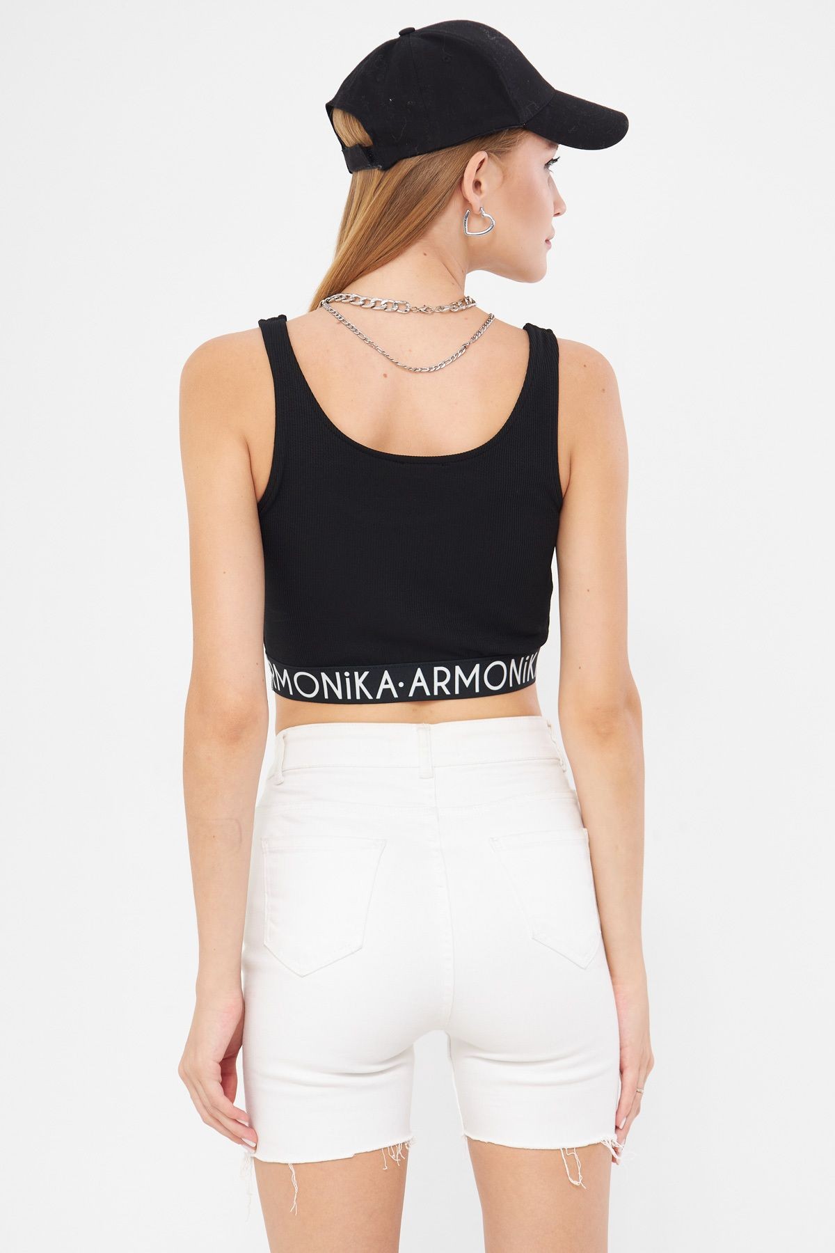 Kadın Siyah Beli Lastik Detaylı Crop Bluz ARM-24Y001104