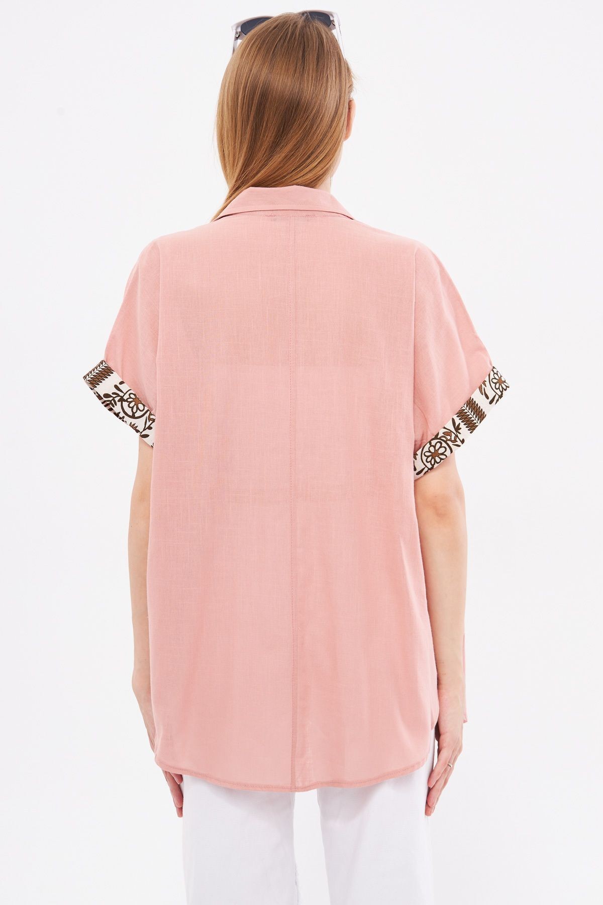Kadın Gül Kurusu Oversize Duble Kol Detaylı Gömlek ARM-24Y001075