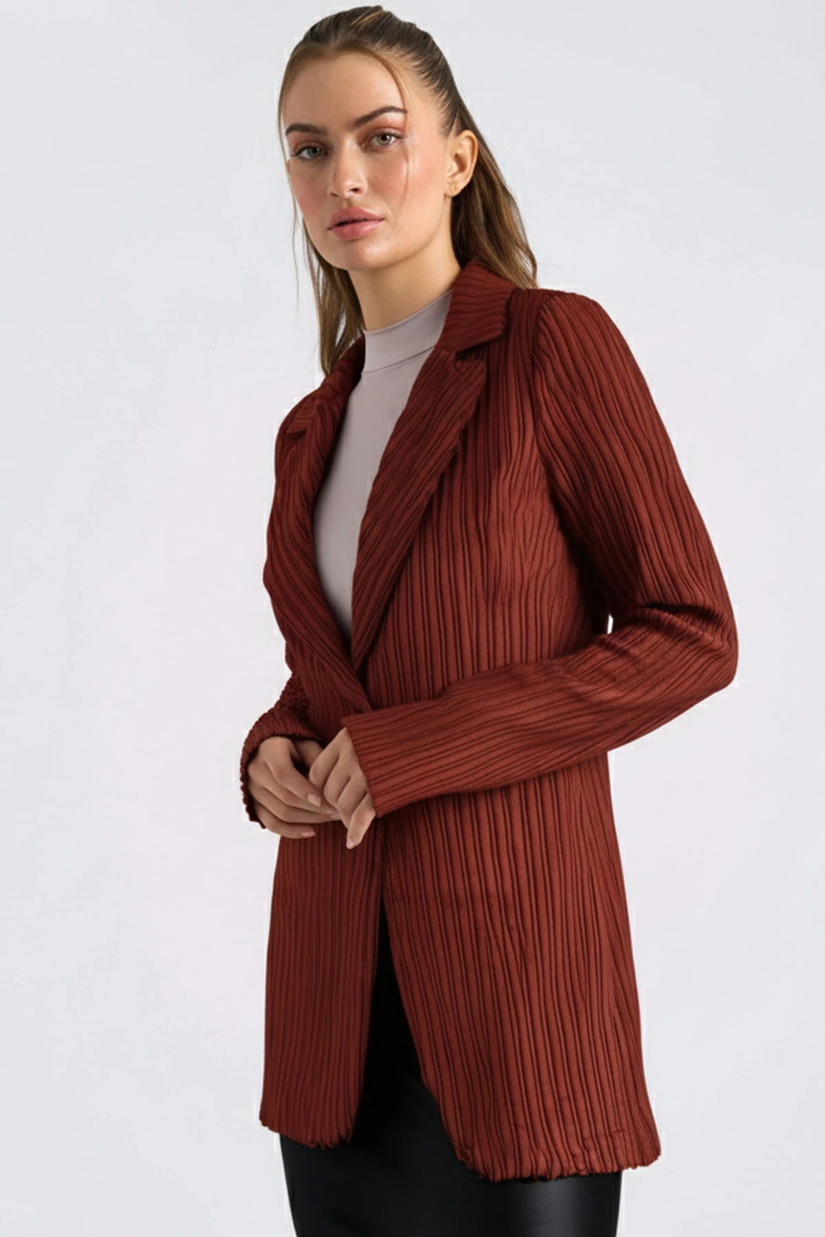 Kadın Koyu Kiremit Tek Düğmeli Kadife Ceket ARM-24K001043