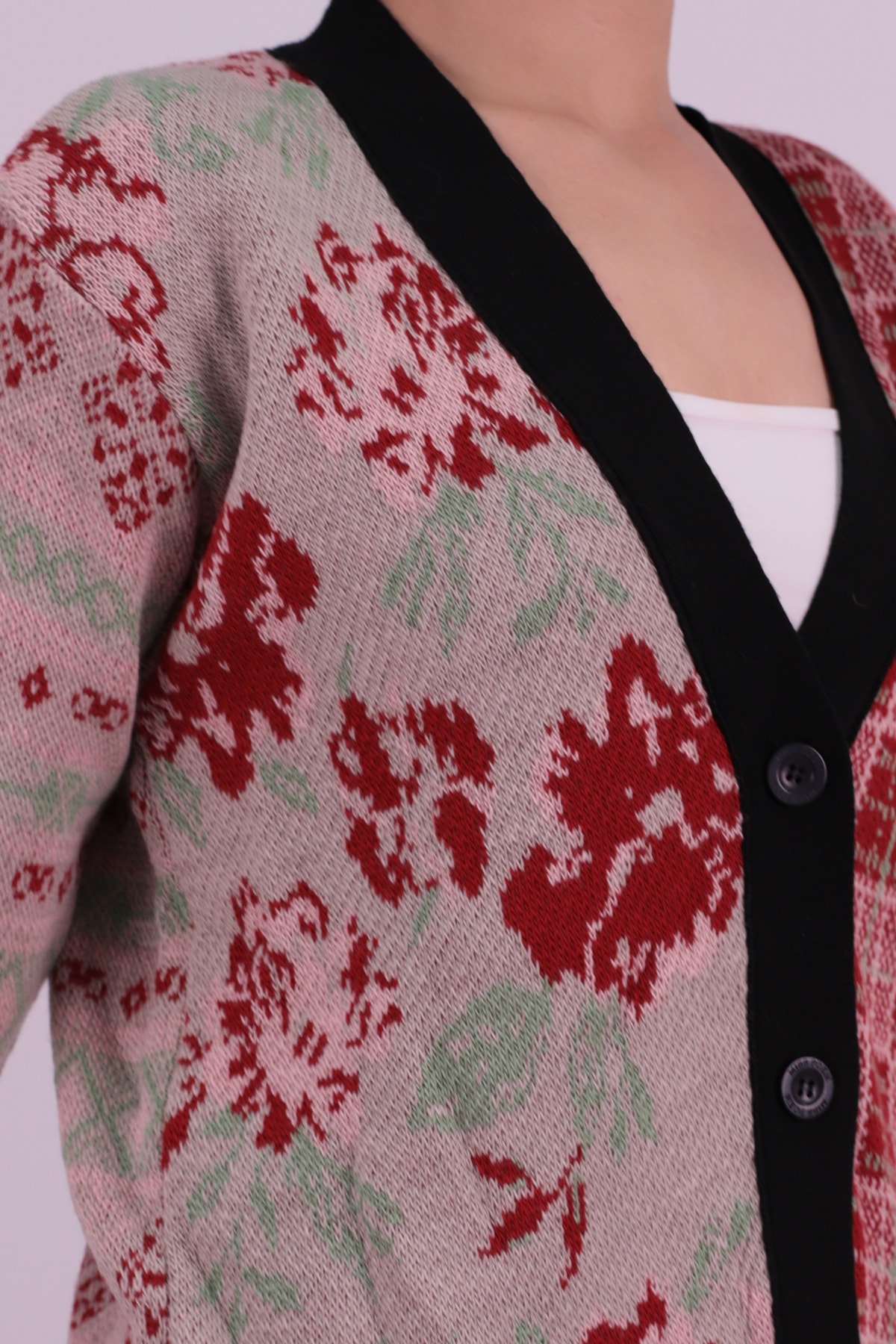 Kadın Taş Etnik Desenli Triko Hırka ARM-26K136010