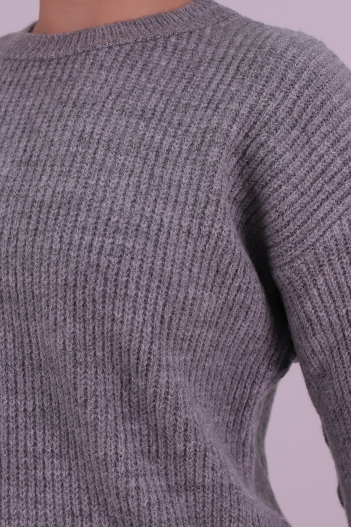 Kadın Gri Bisiklet Yaka Selanik Örgü Triko Elbise ARM-26K136012