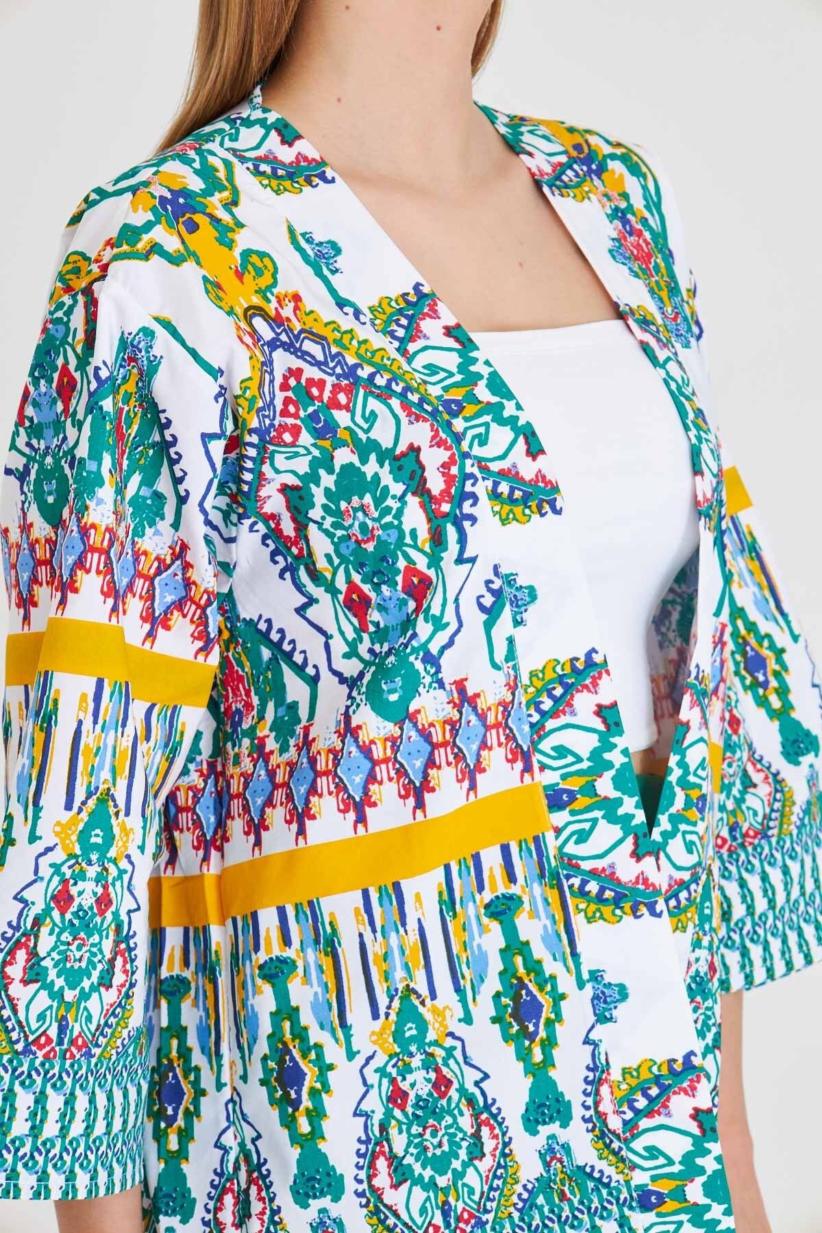 Kadın Yeşil Desenli Kimono ARM-23Y001125