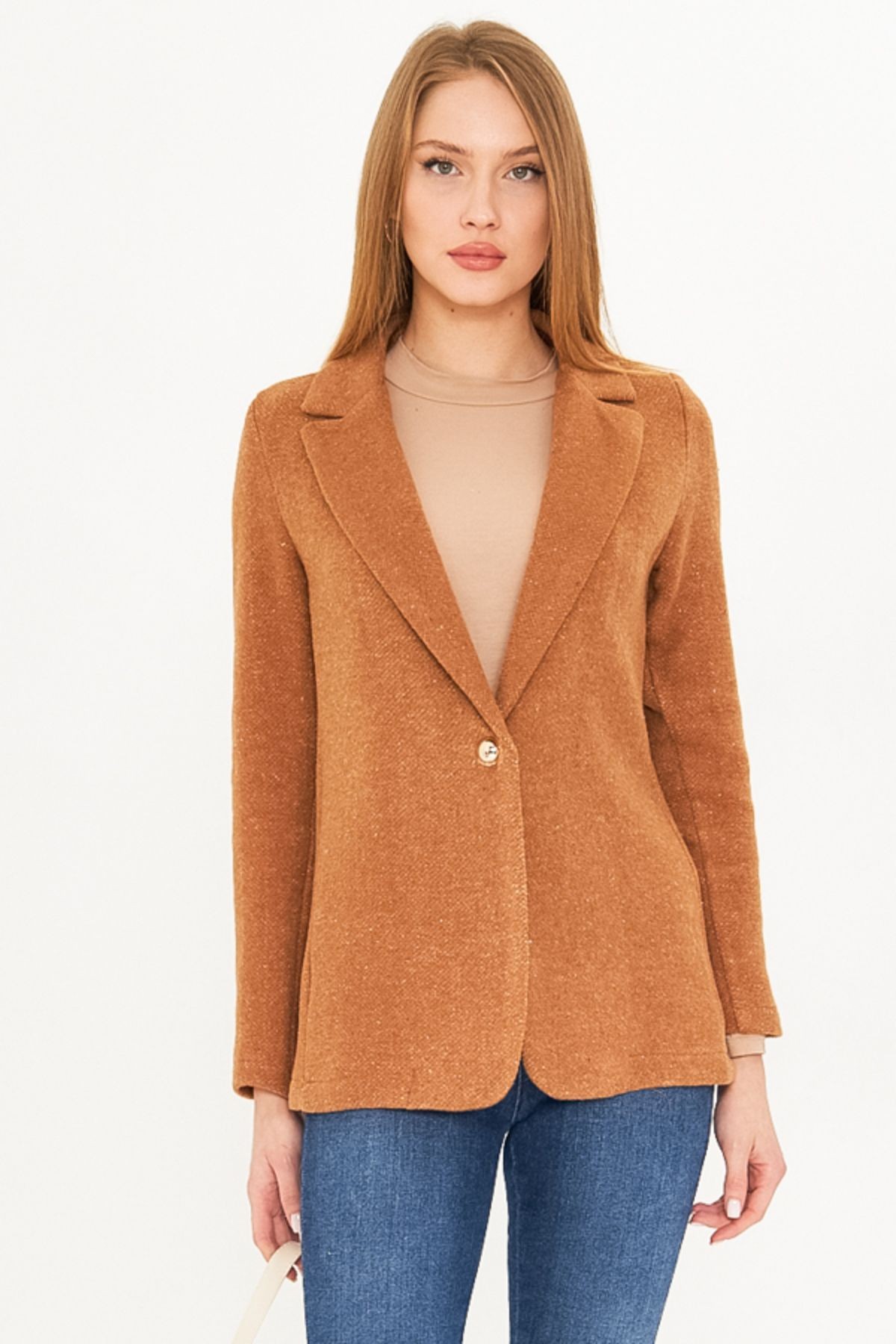 Kadın Taba Tek Düğme Kaşe Ceket ARM-25K001082