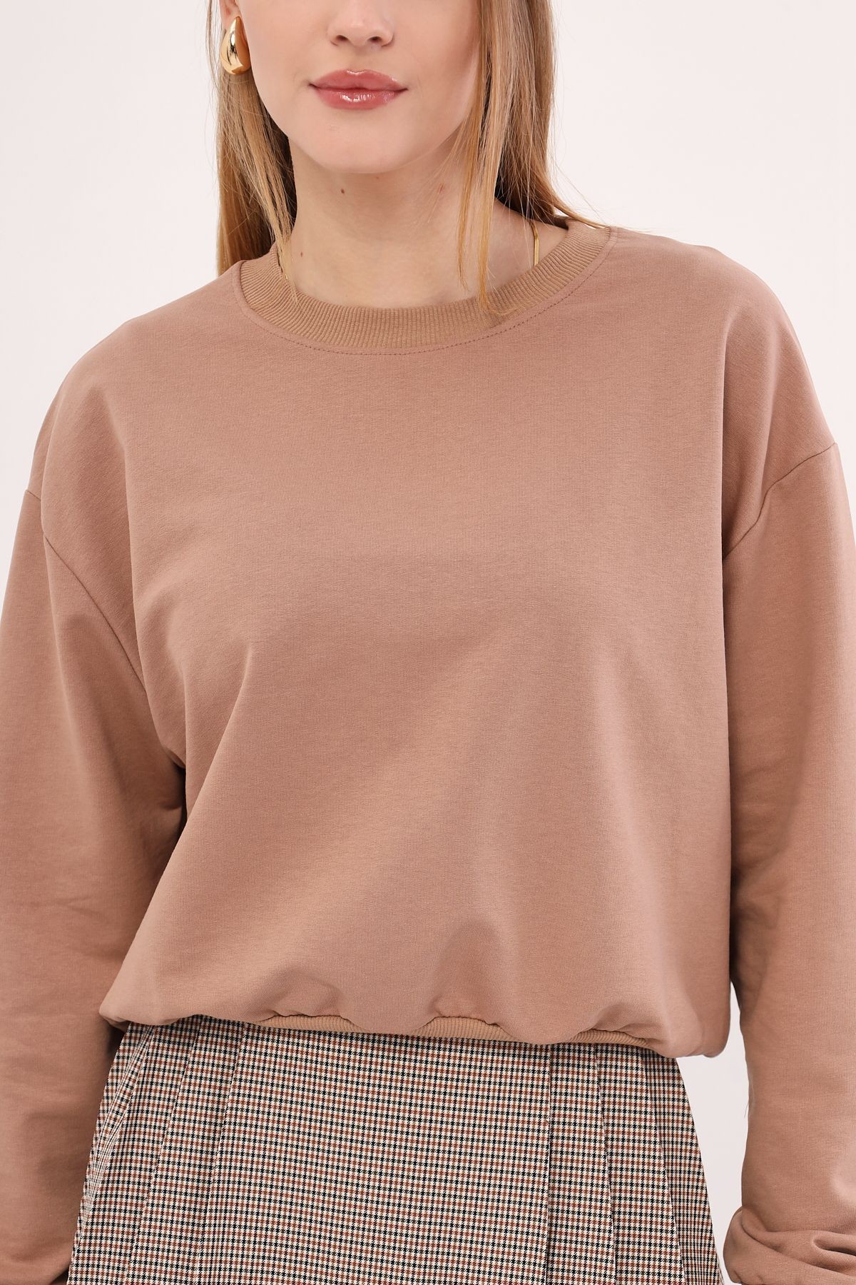 Kadın Vizon Bisiklet Yaka Crop Sweatshirt ARM-25K001027
