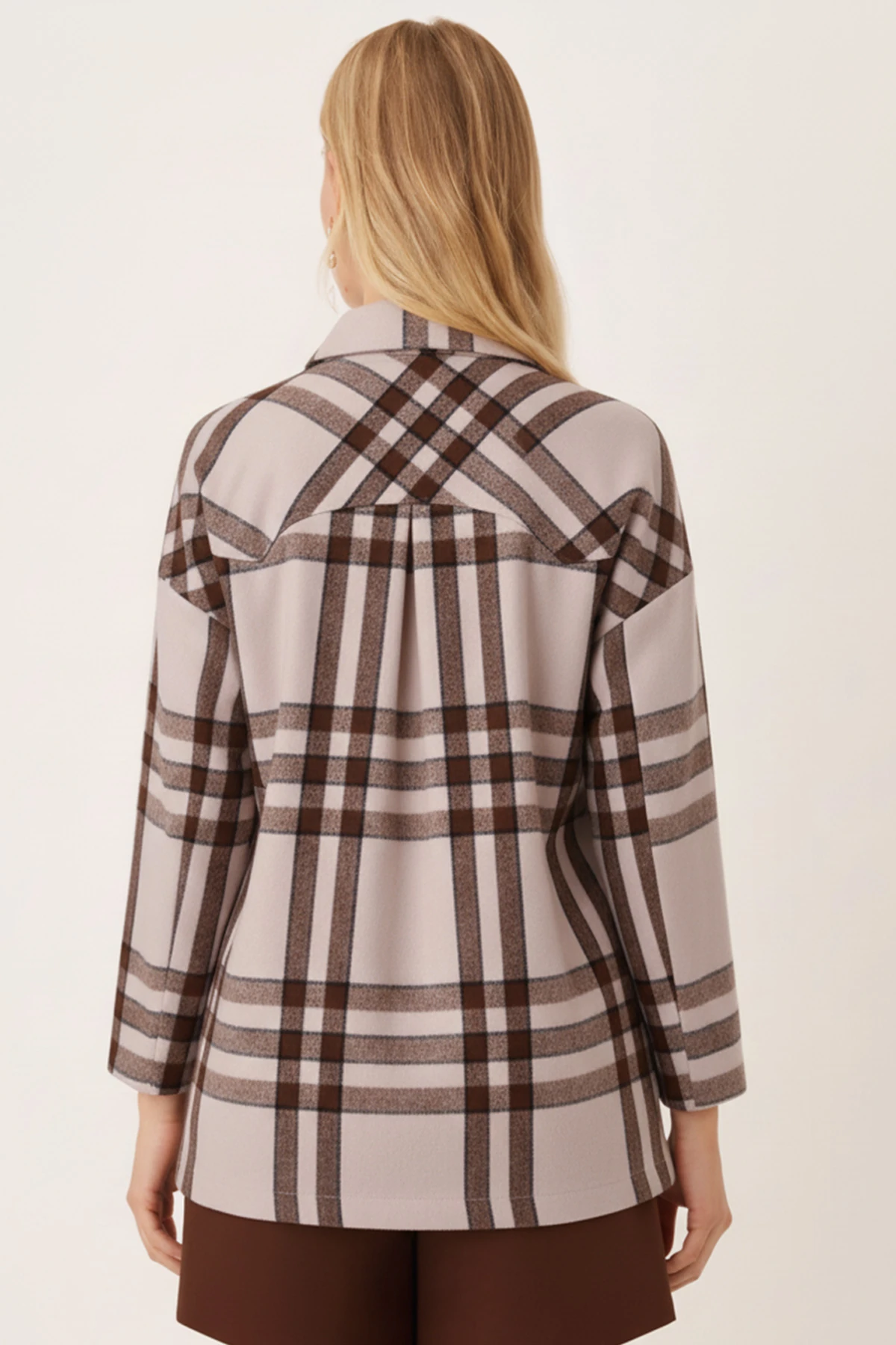 Kadın Kahve-Bej Erkek Yaka Yanları Yırtmaçlı Oversize Ceket ARM-26K001009