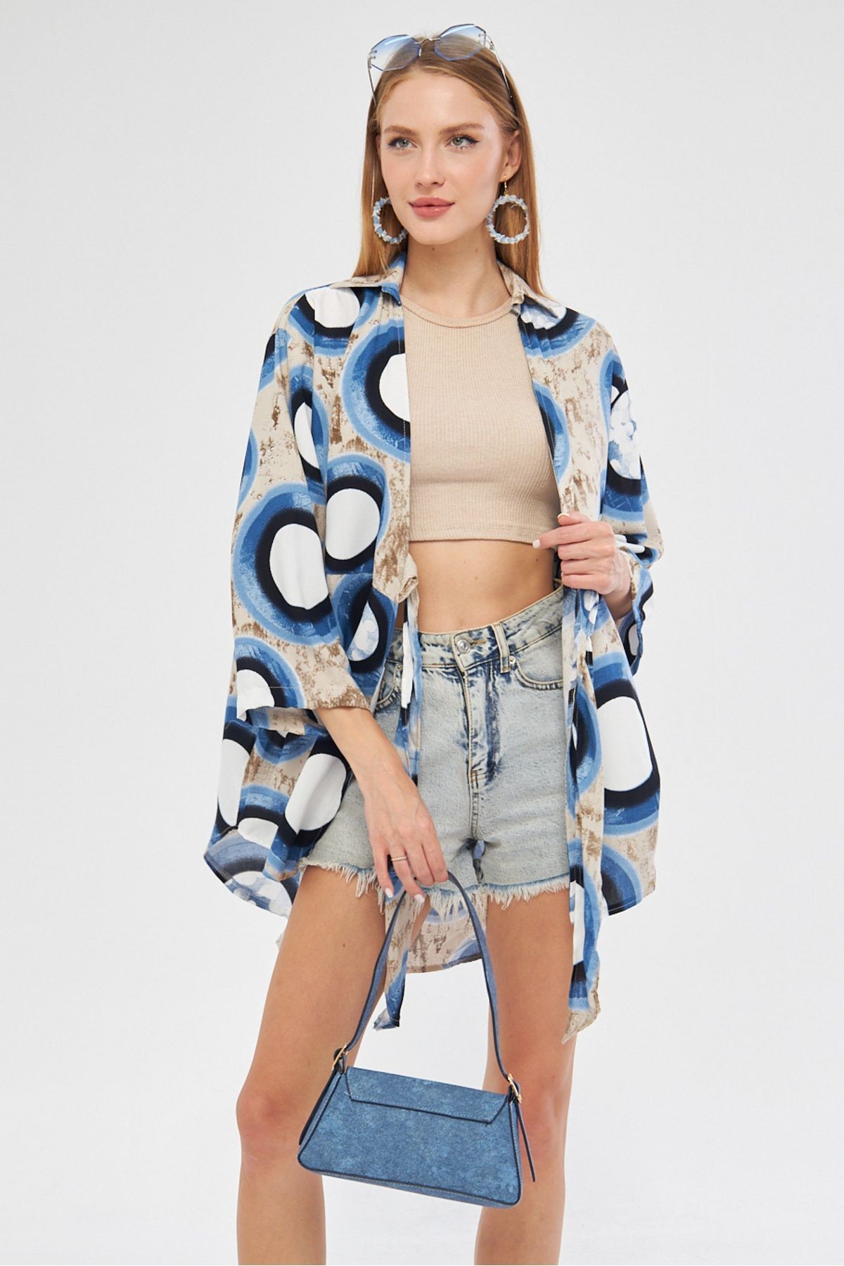 Kadın Taş Desenli Önden Bağlamalı Kimono Gömlek ARM-24Y001080