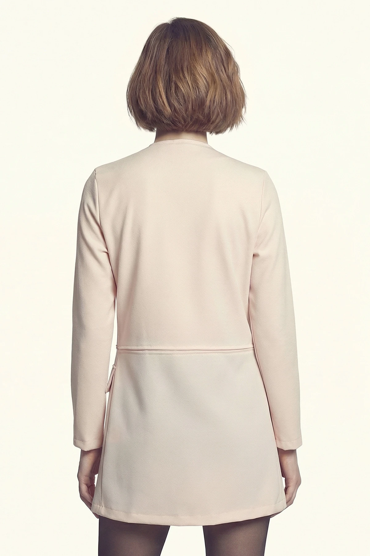 Kadın Açık Bej Beli Dikişli Uzun Ceket ARM-26K001017