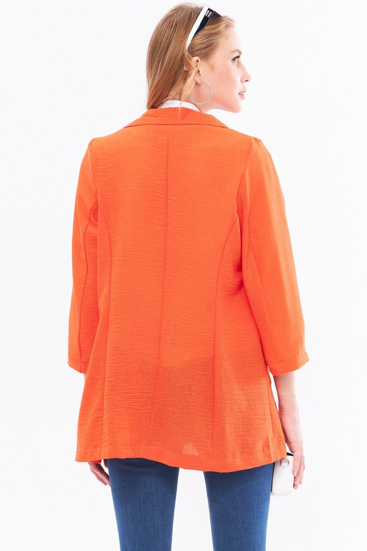 Kadın Oranj Keten Görünümlü Cepli Oversize Ceket ARM-24Y001065