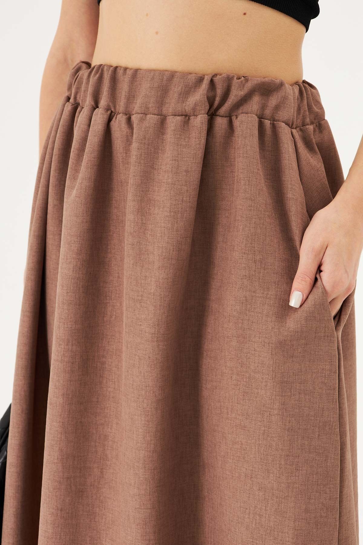 Kadın Vizon Beli Lastikli Cepli Midi Boy Etek ARM-25K001010