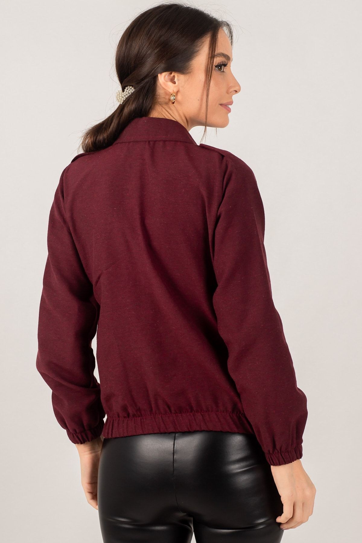 Kadın Bordo Önü Fermuarlı Gabardin Mont ARM-22K001068
