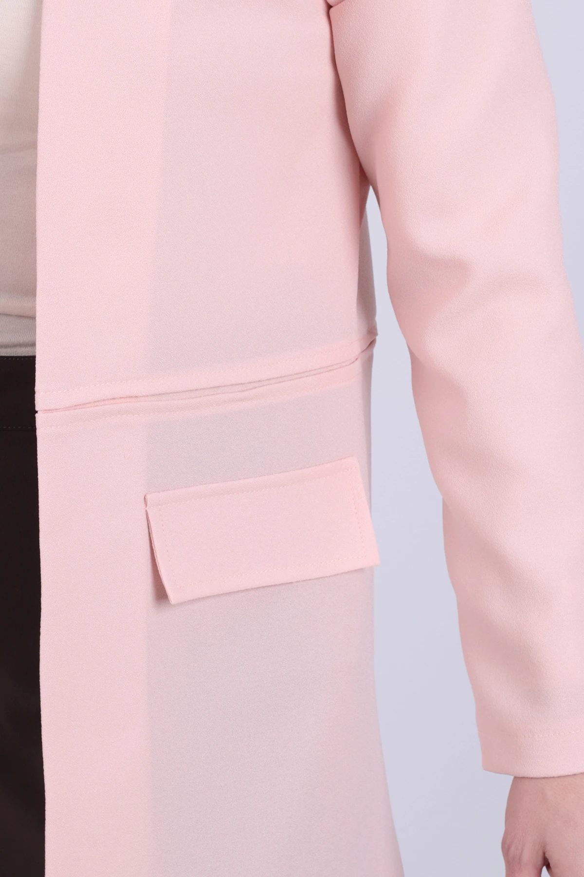 Kadın Pudra Beli Dikişli Uzun Ceket ARM-26K001017