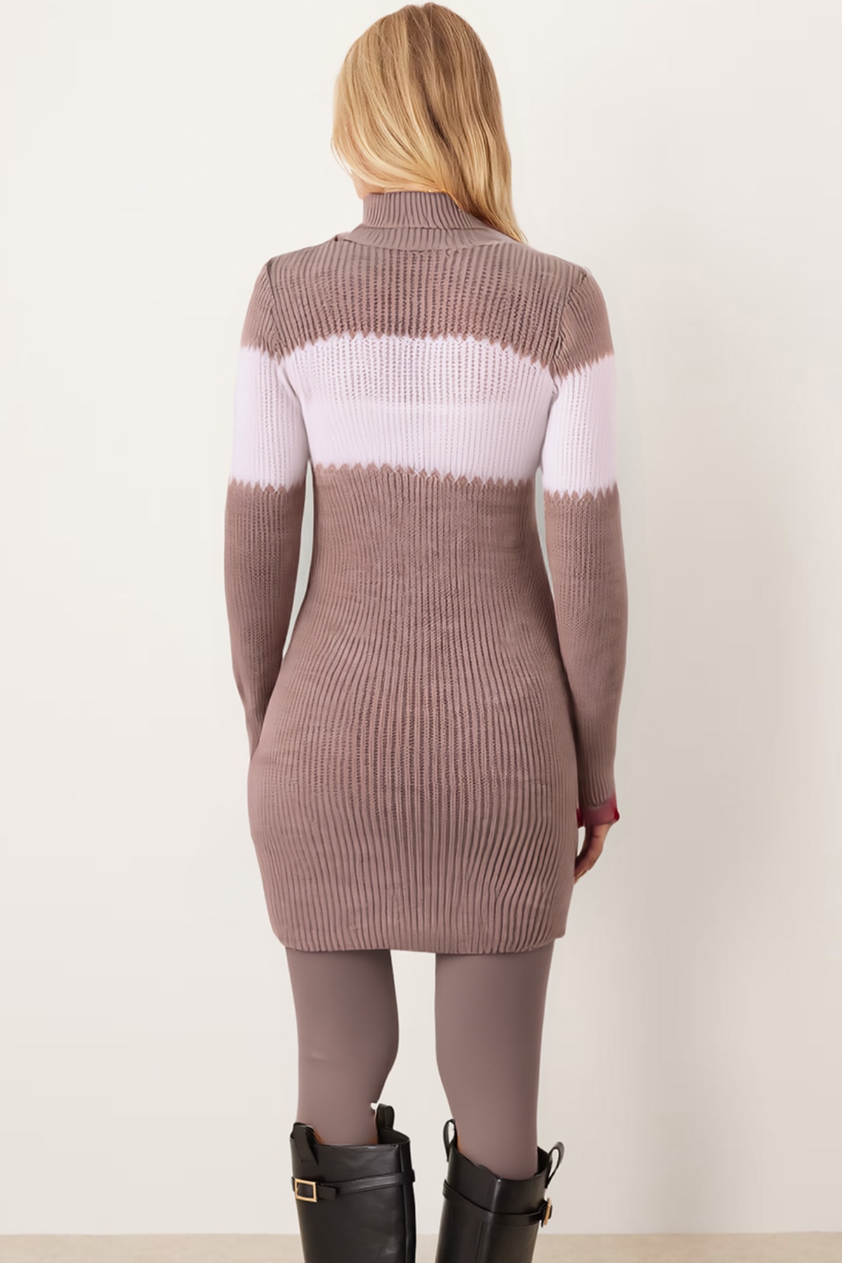 Kadın Bej Balıkçı Yaka Selanik Örgü Triko Elbise ARM-26K136049