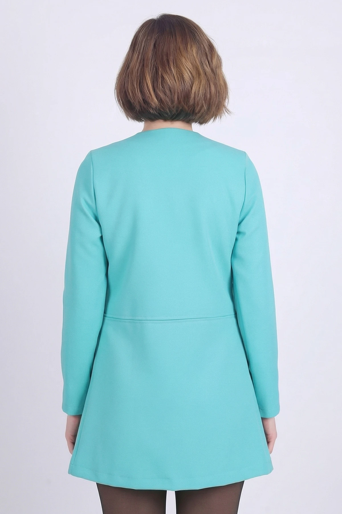Kadın Turkuaz Beli Dikişli Uzun Ceket ARM-26K001017