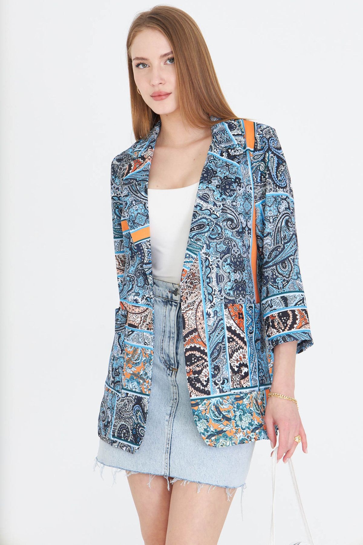 Kadın Açık Mavi Cepli Oversize Ceket ARM-25Y001057