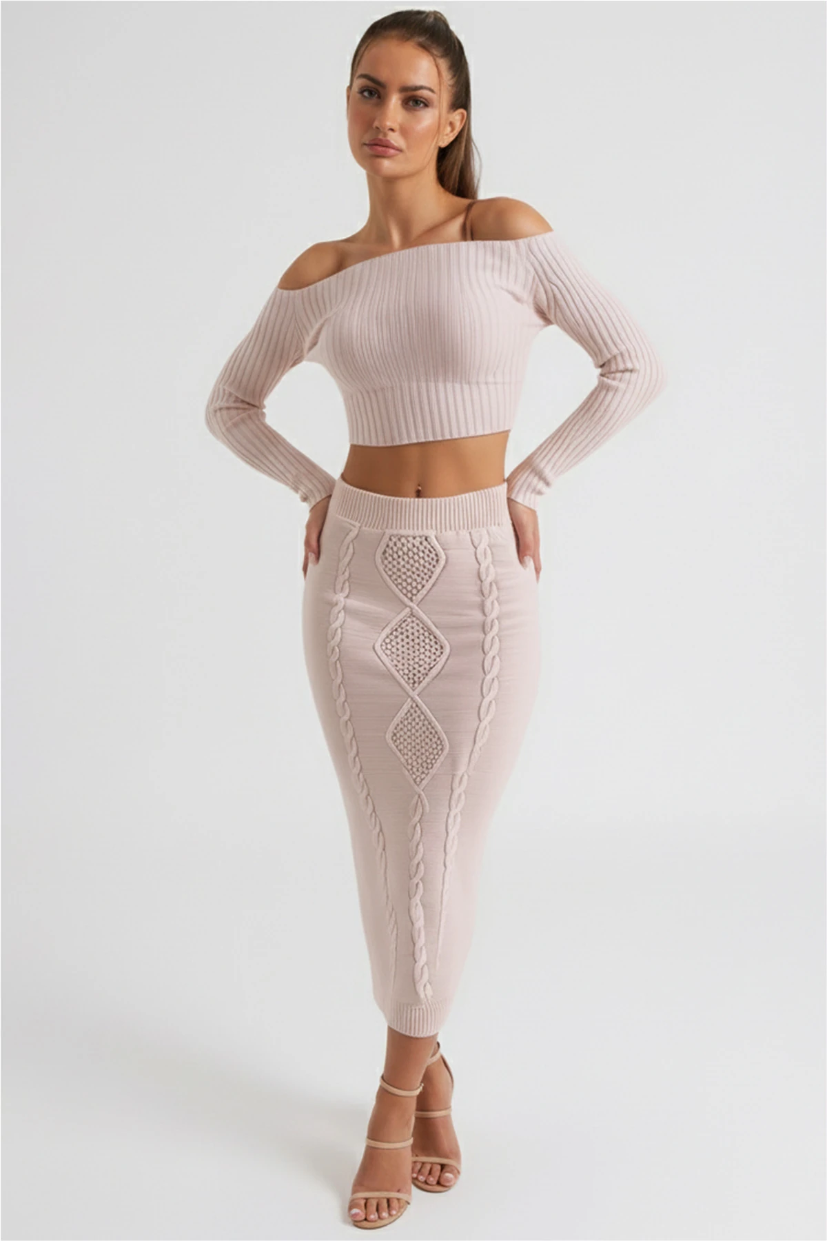 Kadın Taş Baklava Desen Triko Etek ARM-26K136077