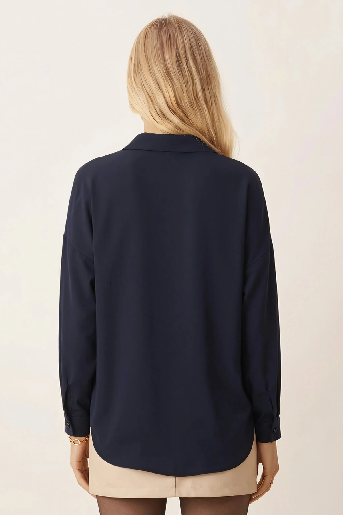 Kadın Lacivert Önü Fermuarlı Salaş Gömlek ARM-21K024090