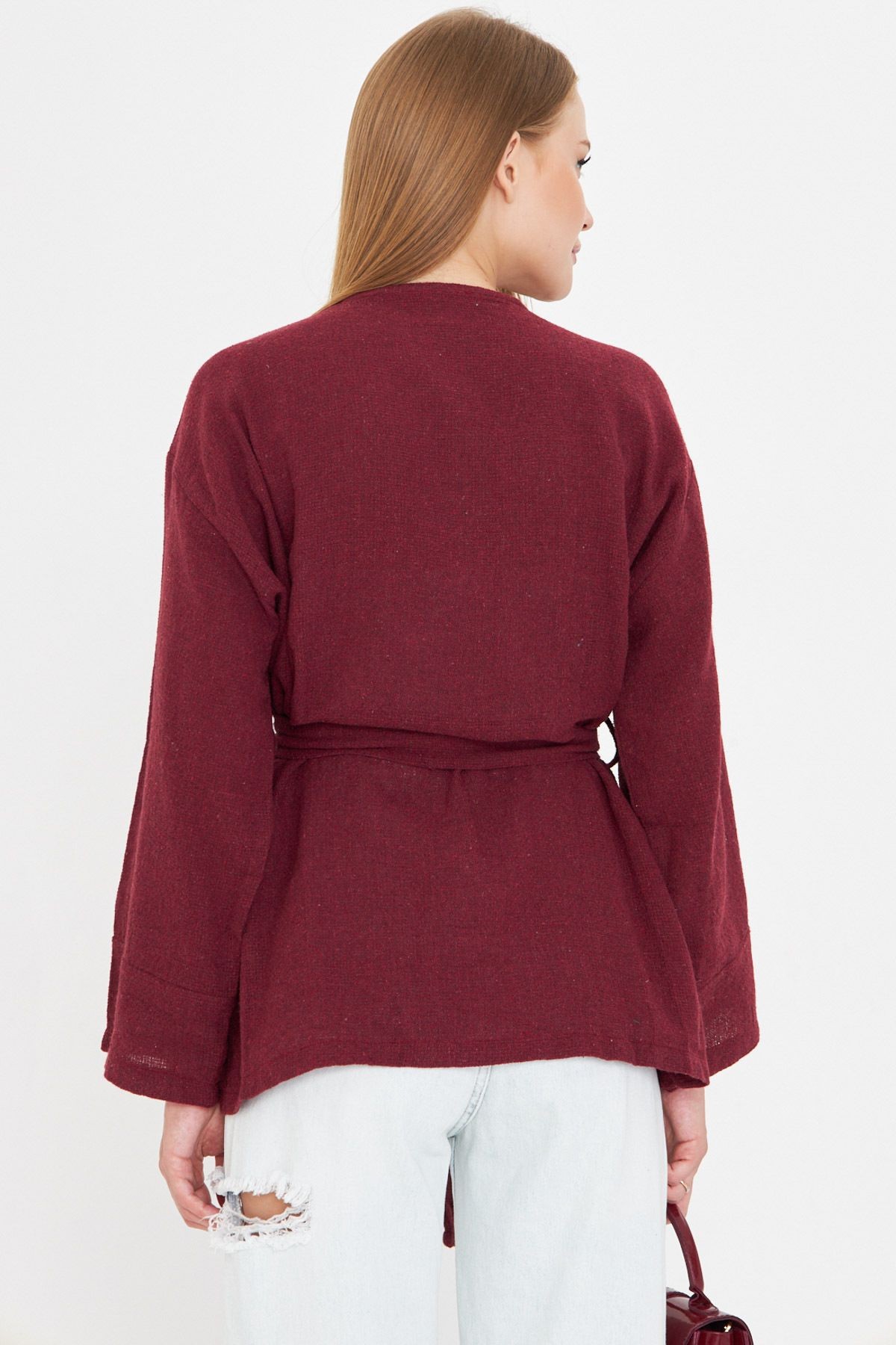 Kadın Bordo Kemerli Kimono ARM-25Y001073